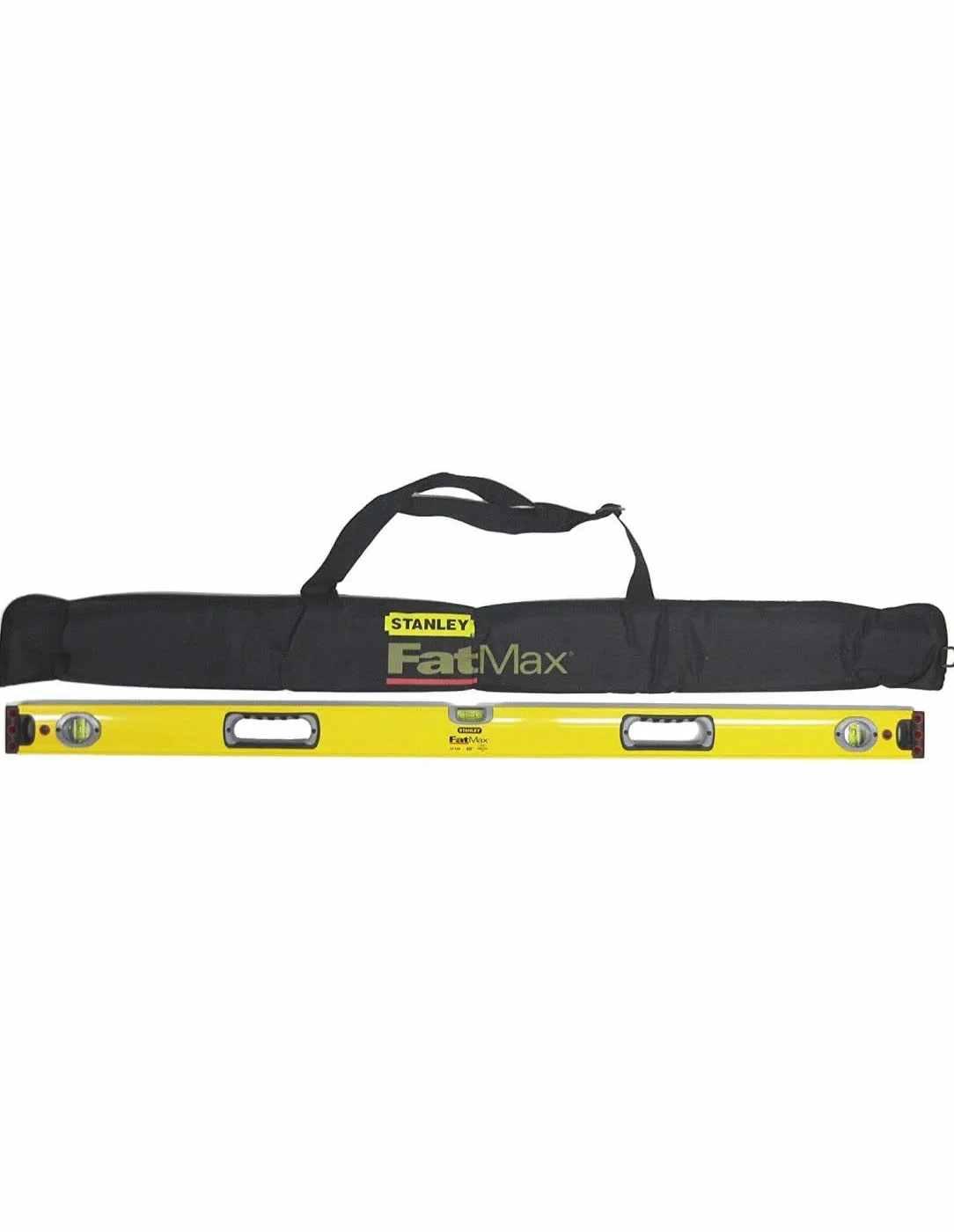 STANLEY Nivel FatMax II 90 cm, cuerpo de aluminio reforzado, 3 burbujas de visibilidad, precisión +/- 0.5mm/m, bases mecanizadas, extremos de caucho, empuñaduras fijas, 1-43-536