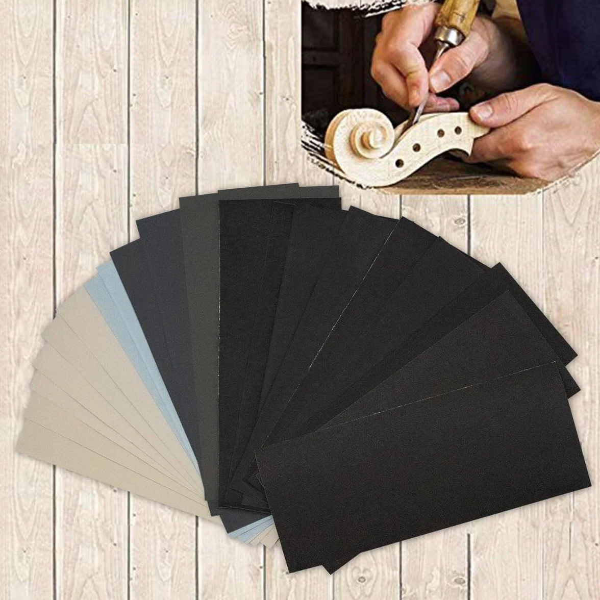Papel de Lija,Juego de 24 hojas de lija ultrafina de grano 2000/3000/5000/7000/10000/20000 para uso en seco y húmedo, 9 x 3,6 Inch, adecuada para pulido de automóviles, metal y acabado