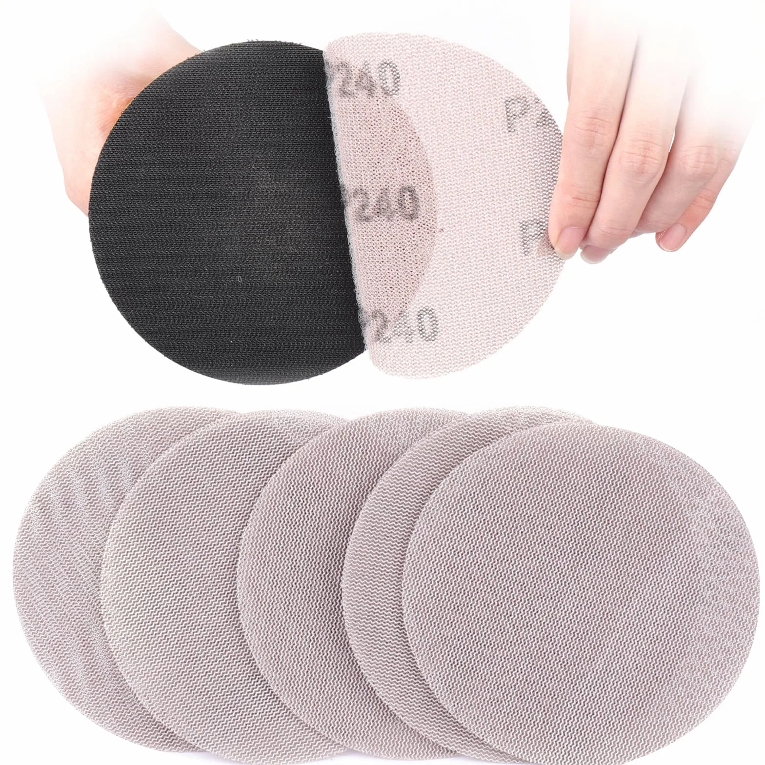 50 Piezas Papel de Lija, Malla de Lijado 125mm Discos de Lijado Grano 240 para Lijadora de Paneles de Yeso Lijadora Orbital Aleatoria