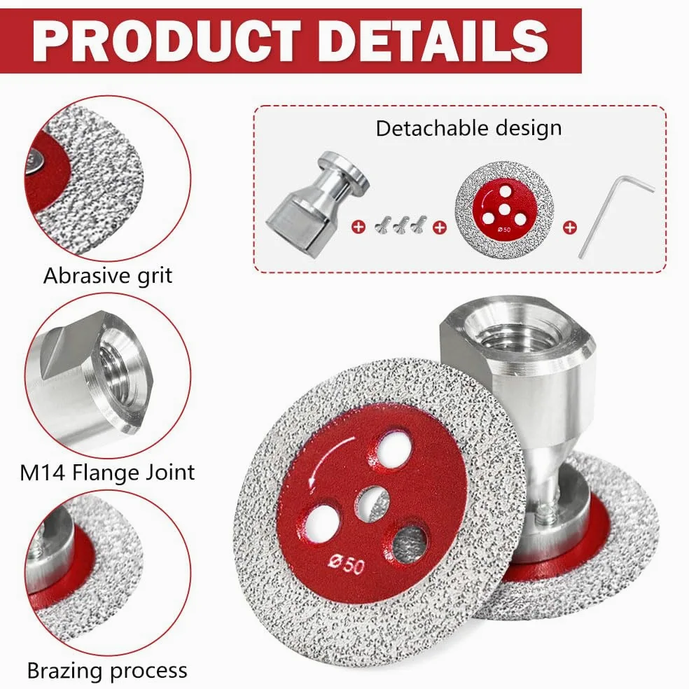 5 Piezas Mini Disco Diamante 50mm para Porcelanico, Disco Corte Diamante y 1 Pieza M14 Brida para Mármol Metal Cerámica Granito Piedra, Corta Azulejos Accesorios, Fijación de 1 más 3 Agujeros