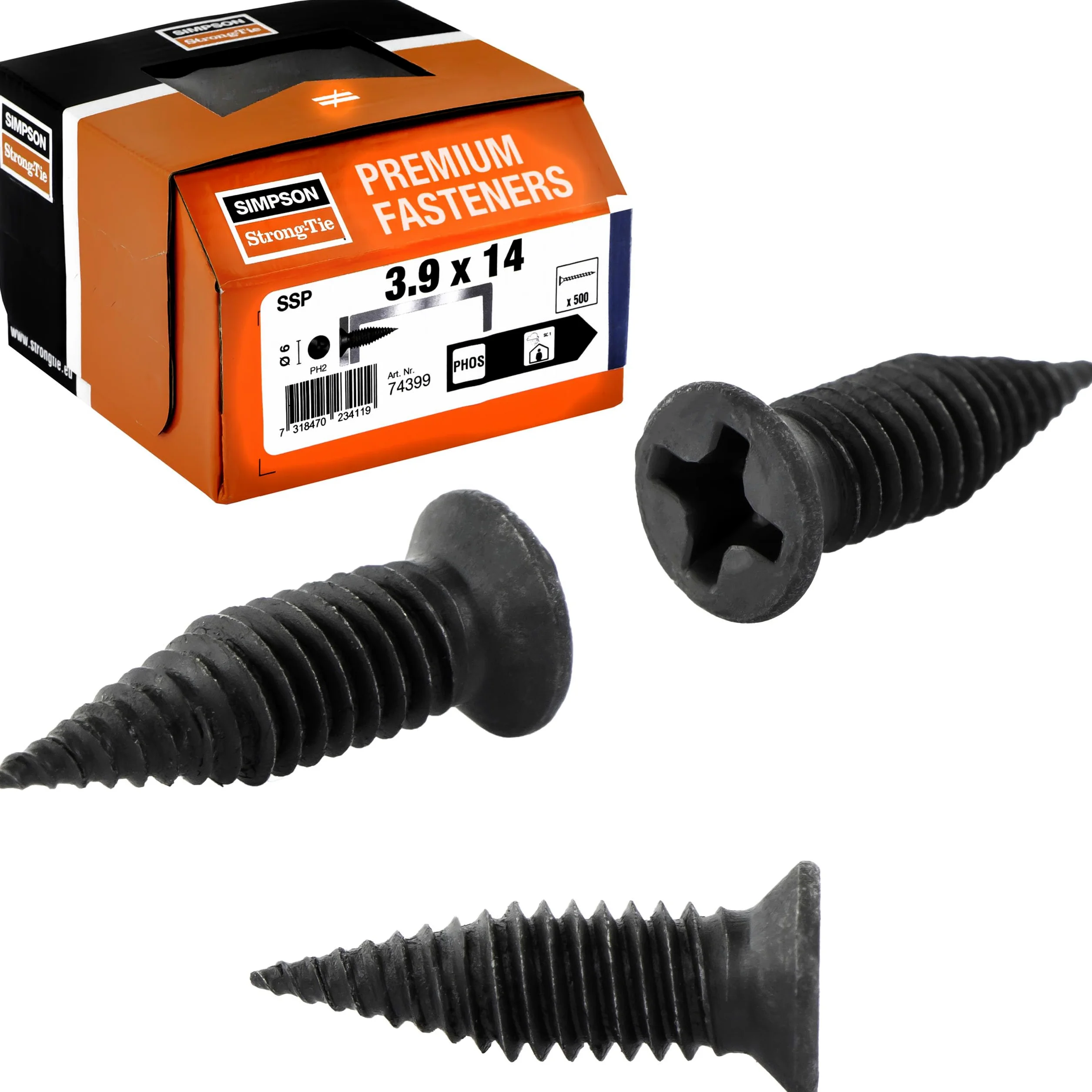 Simpson Strong Tie - Tornillos de conexión de perfil (3,9 x 14 mm, 500 unidades, tornillos de perfil metálico, tornillos autorroscantes negros, para paneles de yeso, ranura en cruz)