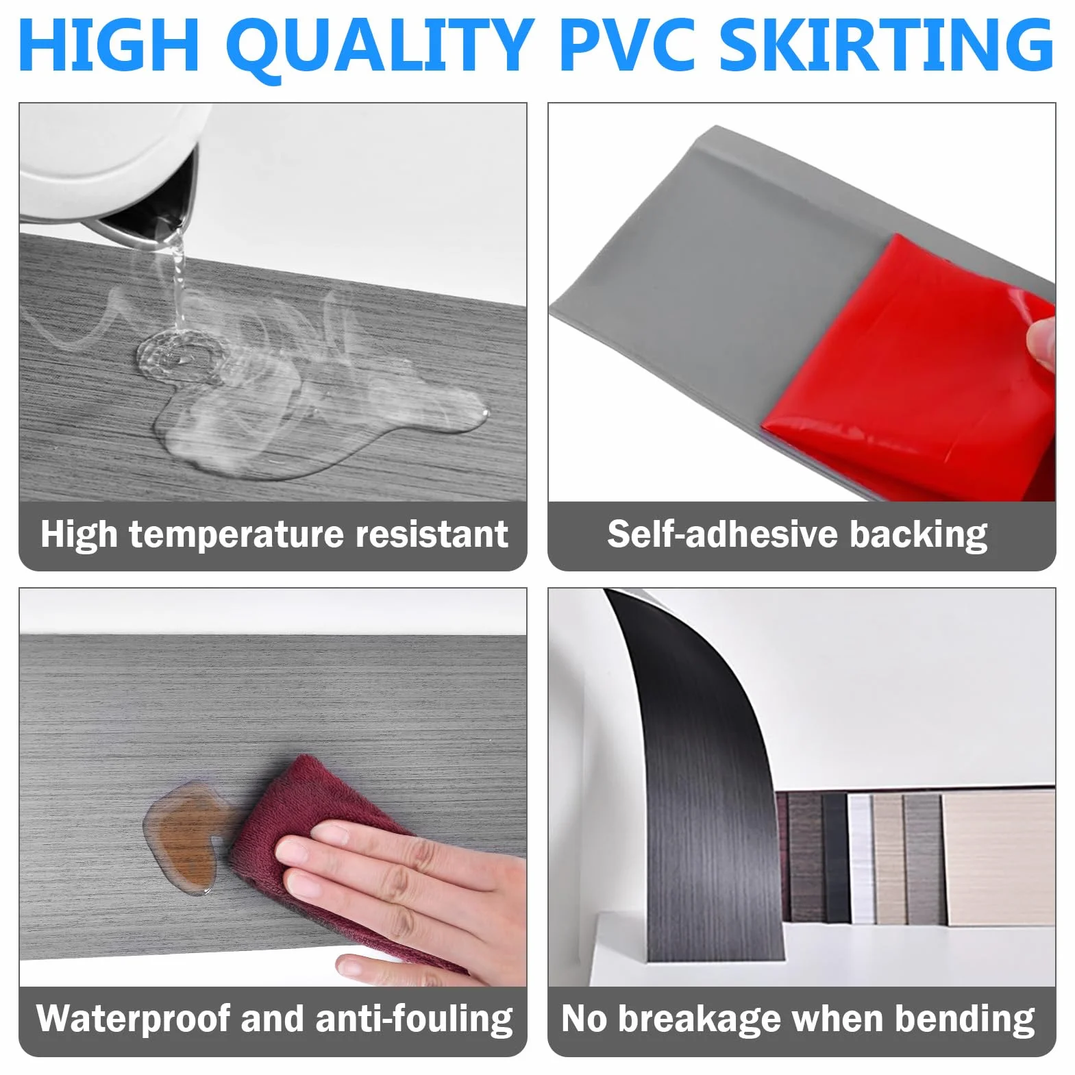Rodapiés autoadhesivos de PVC 10 cm x 10 m, listón de cocina, moldura decorativa, veta de madera gris