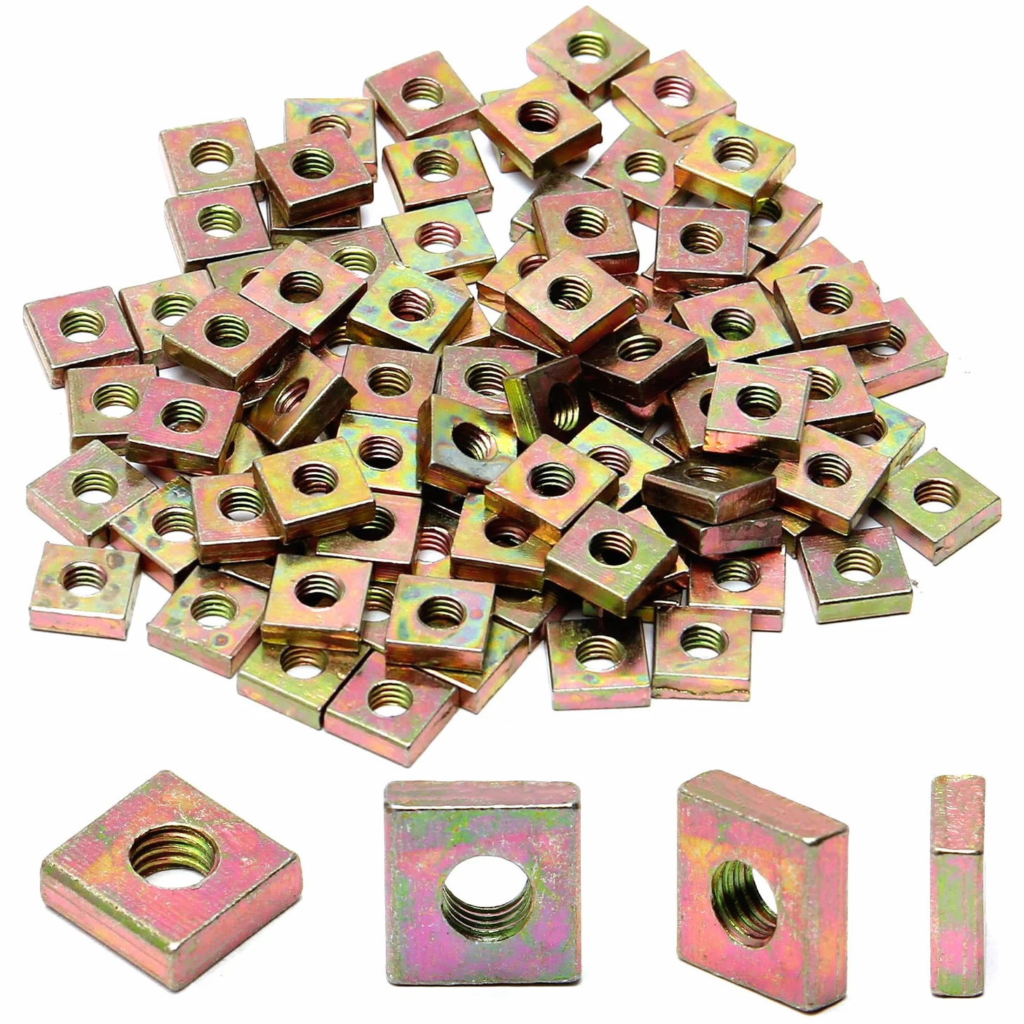 Tuercas cuadradas, Kit surtido de tuercas cuadradas de acero al carbono con rosca métrica gruesa for equipos de mobiliario civil(M4*10 * 3 100pcs)