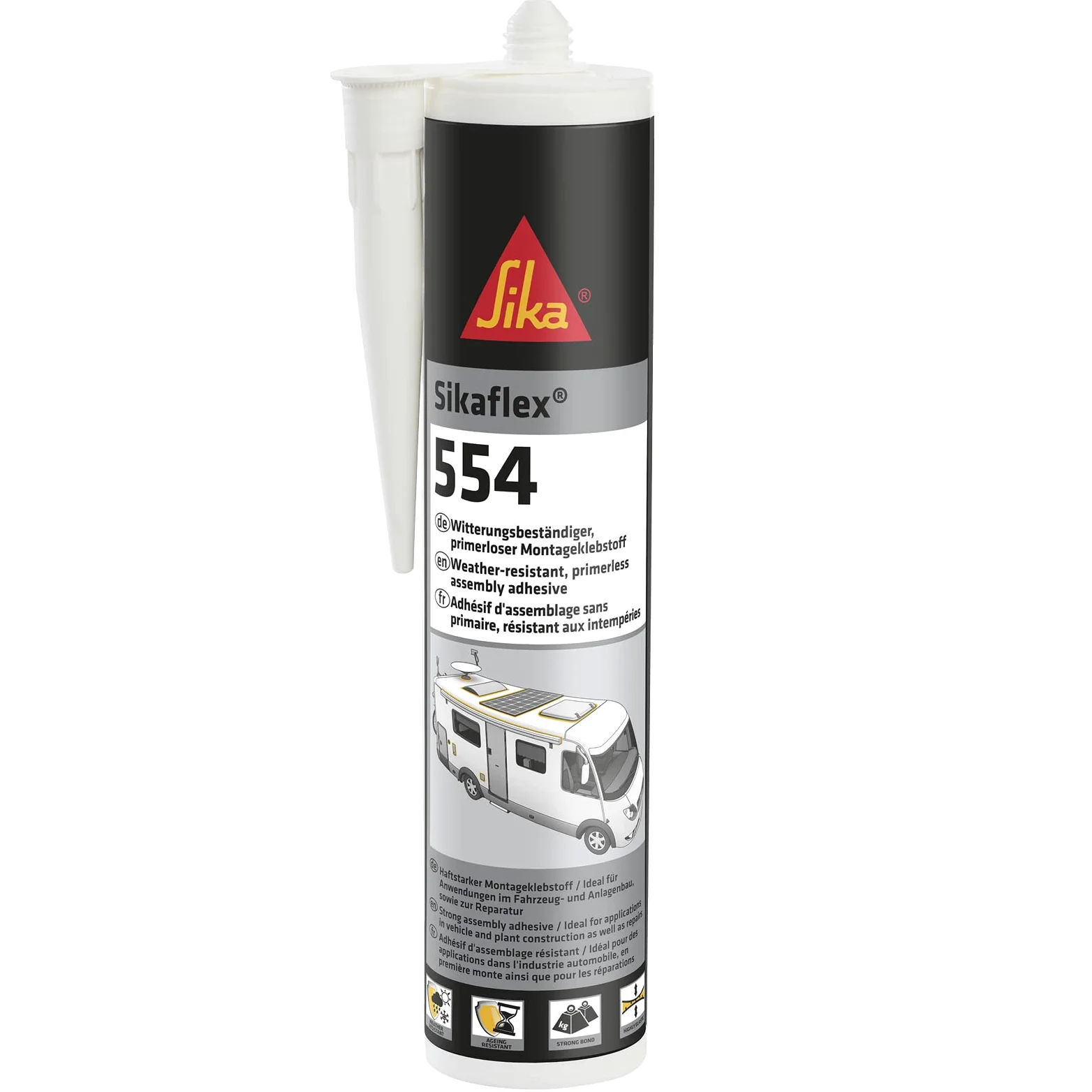 Sika Adhesivo de montaje Sikaflex-554 negro – Ideal para componentes grandes y alta carga dinámica – Resistente al envejecimiento y a la intemperie – 300 ml