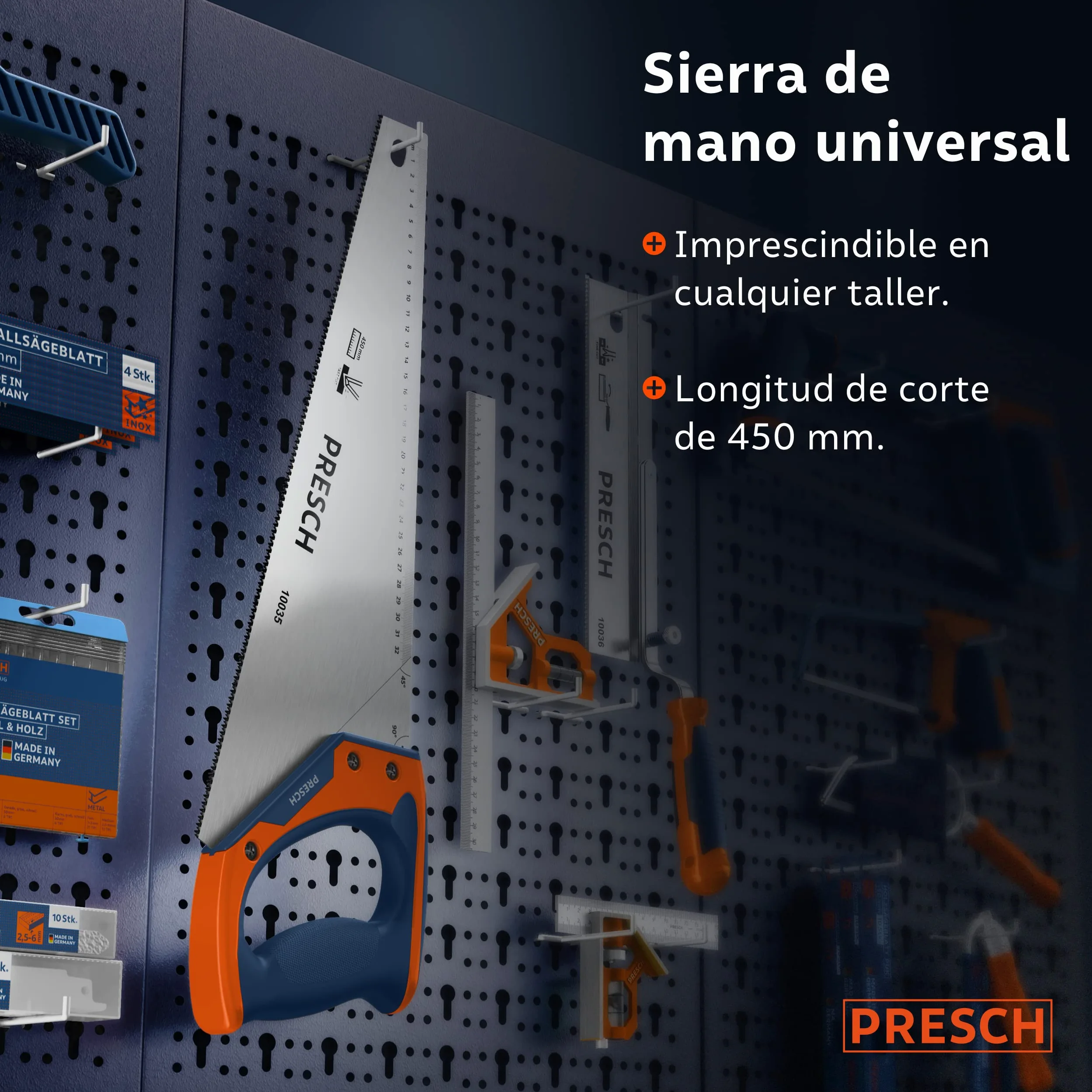 Presch serrucho 450 mm - serrucho de madera con tope 45º y 90º - sierra profesional para madera y laminado