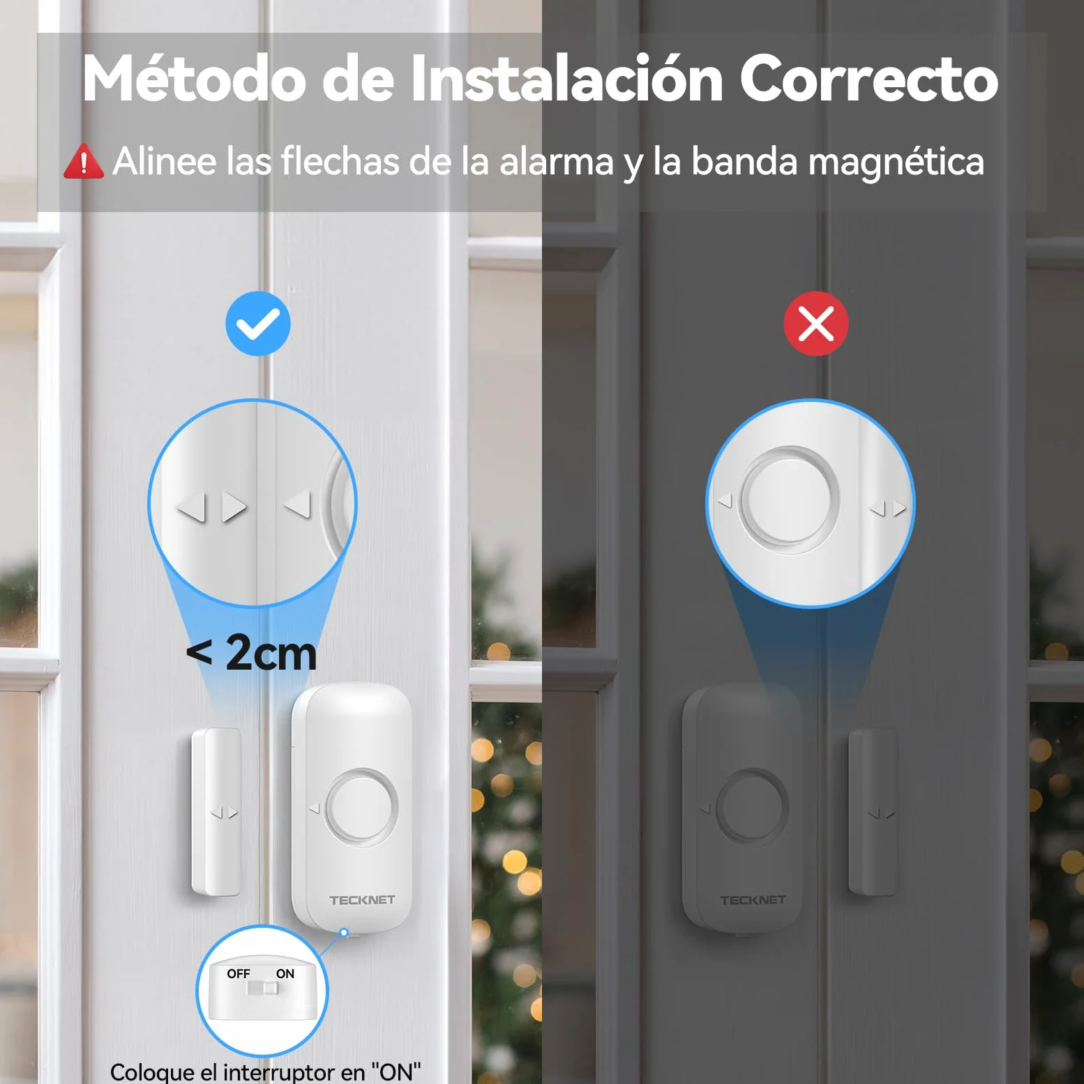 TECKNET Alarma Casa con Timbre Y Sensor Apertura Puerta Magnético, 2*Sensor | Alcance de 300m, 61 Melodías, Indicador RGB, Sistema de Seguridad para Hogar, Tienda u Oficina