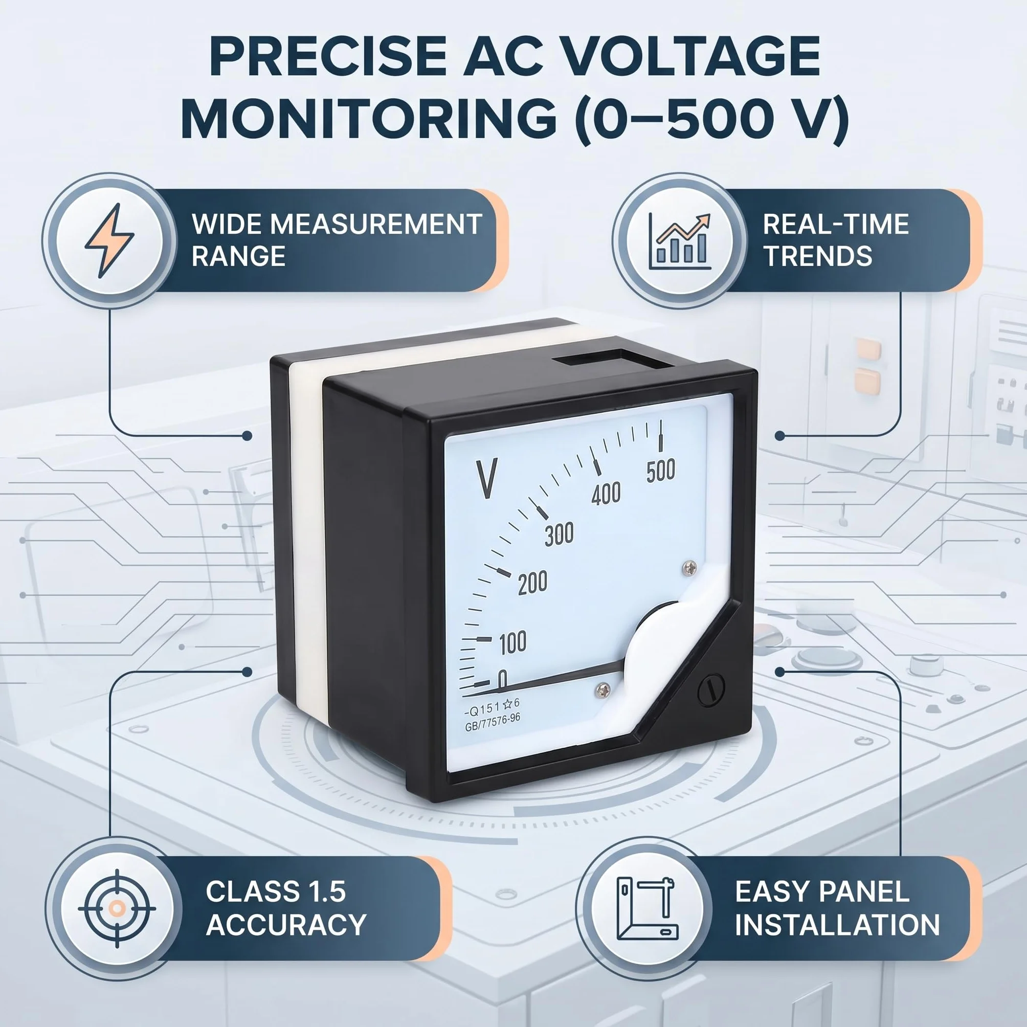 AC 0-500V Medidor de Voltaje de Panel Cuadrado Voltímetro Analógico Medidor de Panel de Aguja Para Dispositivos de Control Electrónico