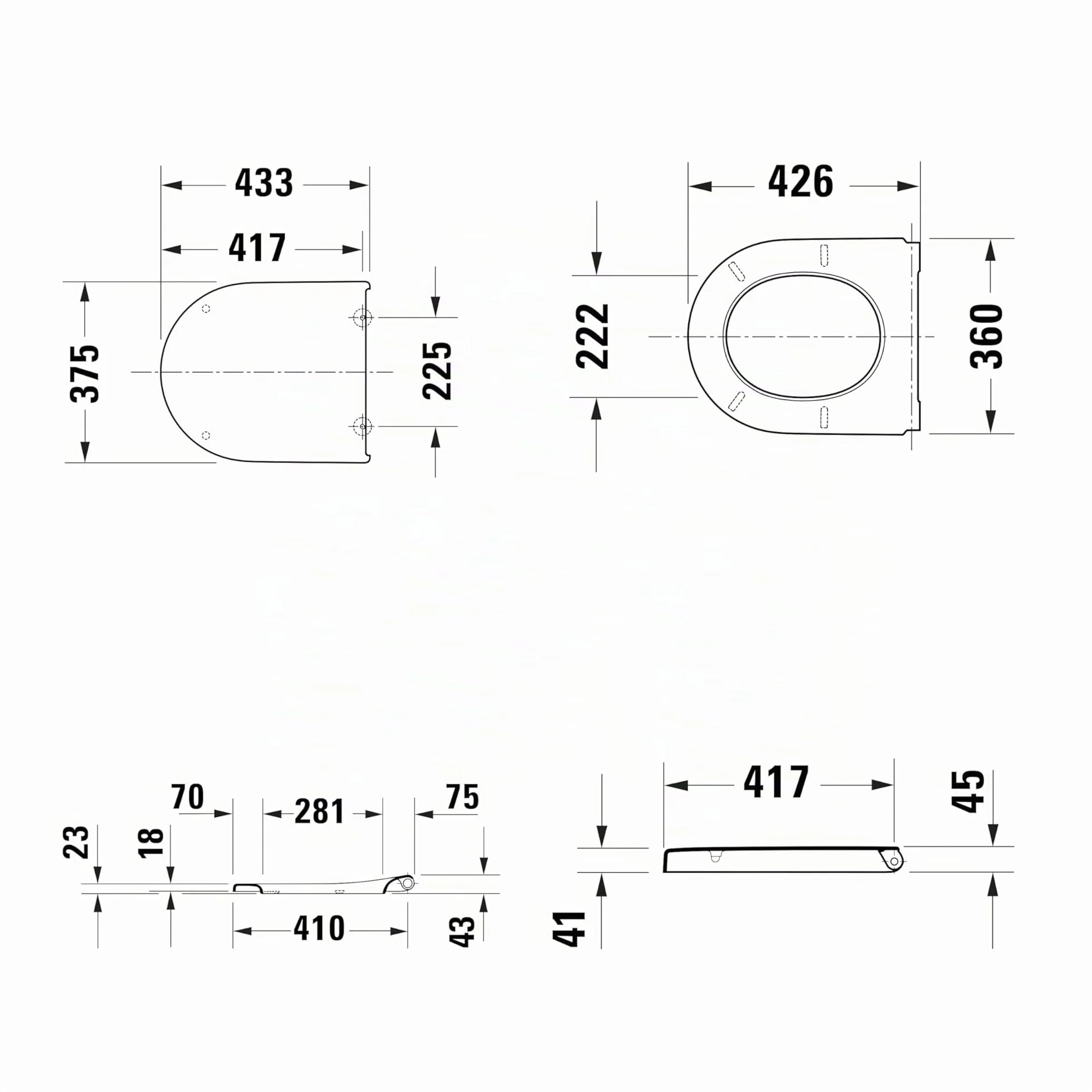 Duravit tapa wc universal, asiento de inodoro en forma de D, tapa con doble mecanismo de cierre suave, cierre rápido para instalación, blanco