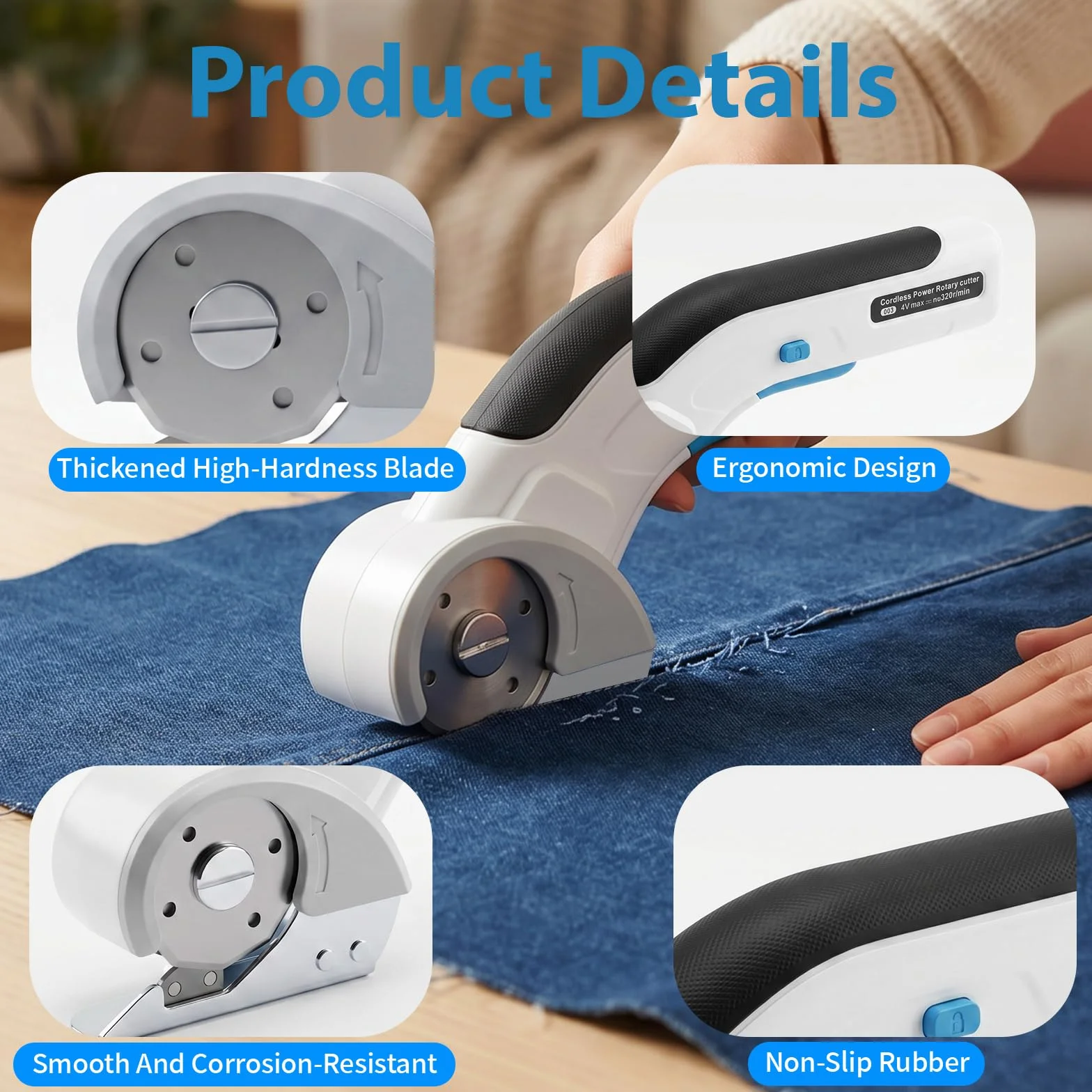 Tijeras Eléctricas Inalámbricas, Cúter Rotativo Eléctrico Recargable con Doble Cuchilla y Bloqueo de Seguridad para Cortar Cartón Tela Cuero Alfombra Herramienta Portátil