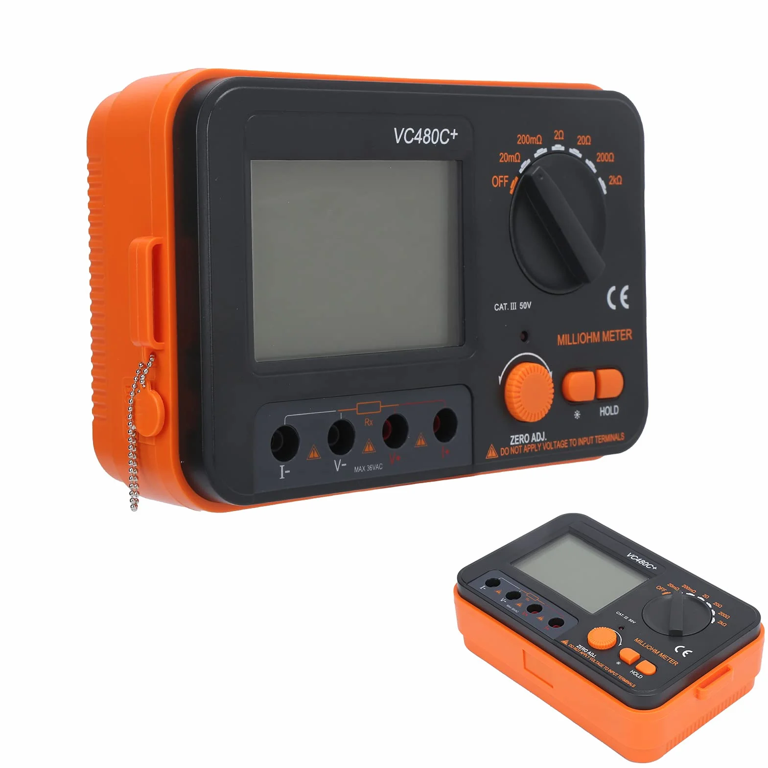 VC480C Probador Digital de Miliohmímetro 6 Rangos Medición Baja Resistencia CC 4 Cables Pantalla LCD Grande Portátil