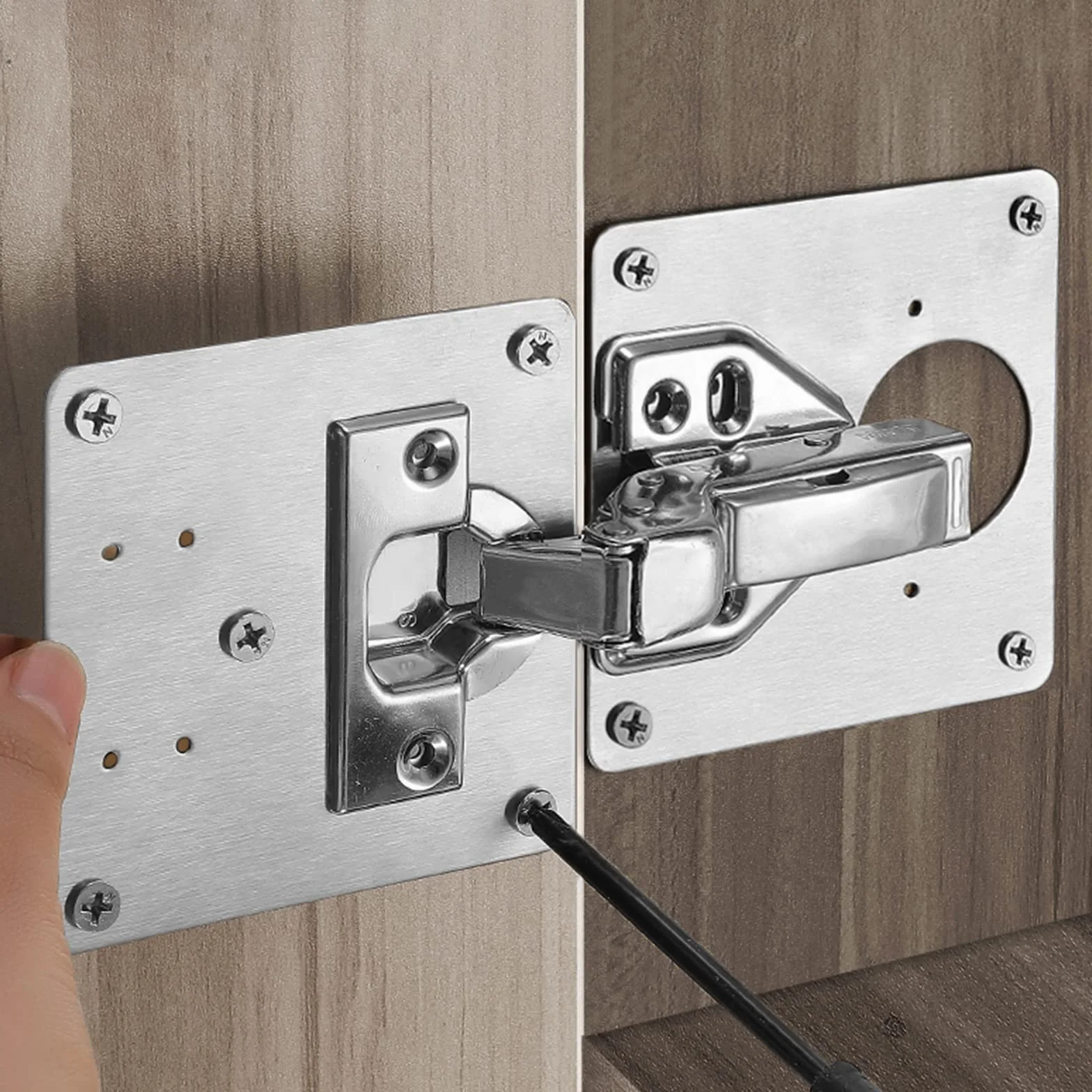 Placa de Reparación de Bisagras con Orificio y Tornillos para Puerta de Armario, Muebles, Cajón