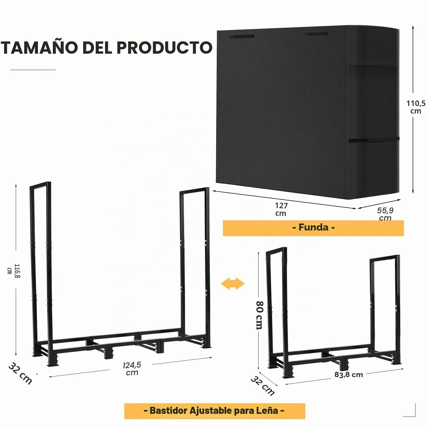 NALONE Estante de leña para exteriores con cubierta y bolsa de transporte, estante de soporte cuadrado resistente con cubierta impermeable para chimeneas, hogueras (Negro 4FT)
