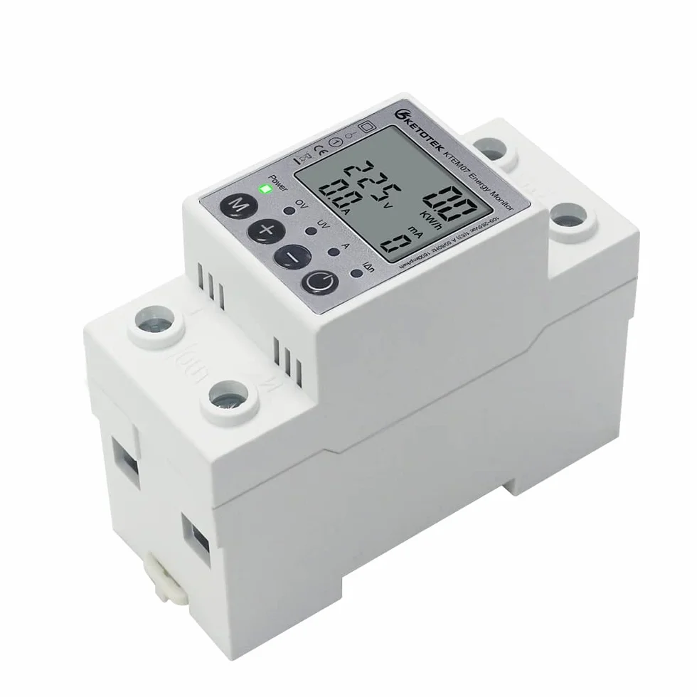KETOTEK Medidor de Consumo Electrico Monofasico Contador Electrico Carril Din Voltímetro Amperímetro KWh Meter con Protección Contra Sobrecarga