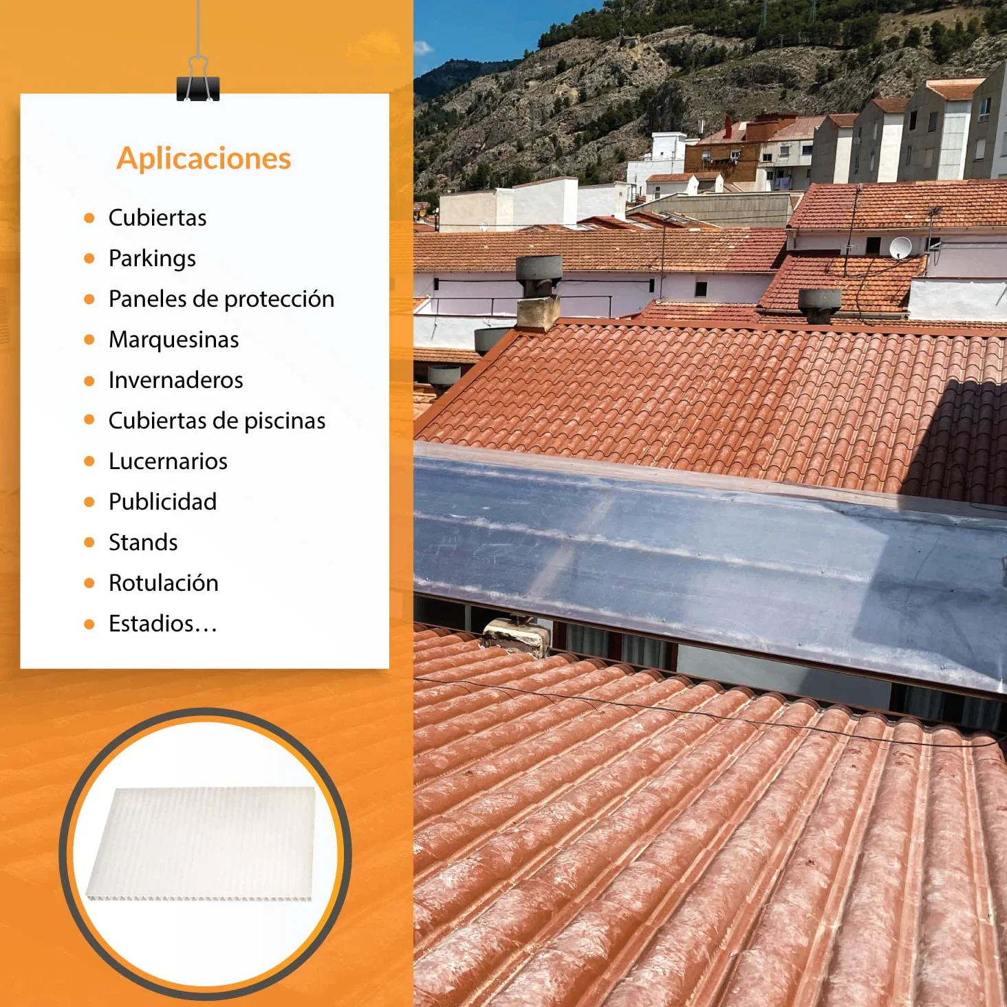 Panel Policarbonato Celular Compacto - Placa policarbonato Transparente 6 mm - Plancha de policarbonato 1195 x 595 mm - Protección UV