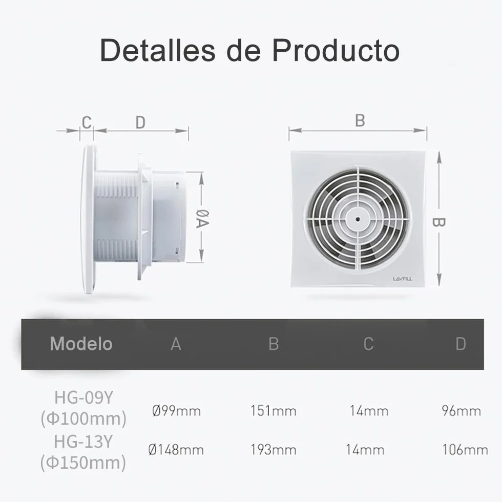 Extractor de aire 150 mm 18 W 320 m³/h con válvula antirretorno, montaje en ventana y pared Ventilador para cocina, baño, invernadero, garaje -6 pulgadas