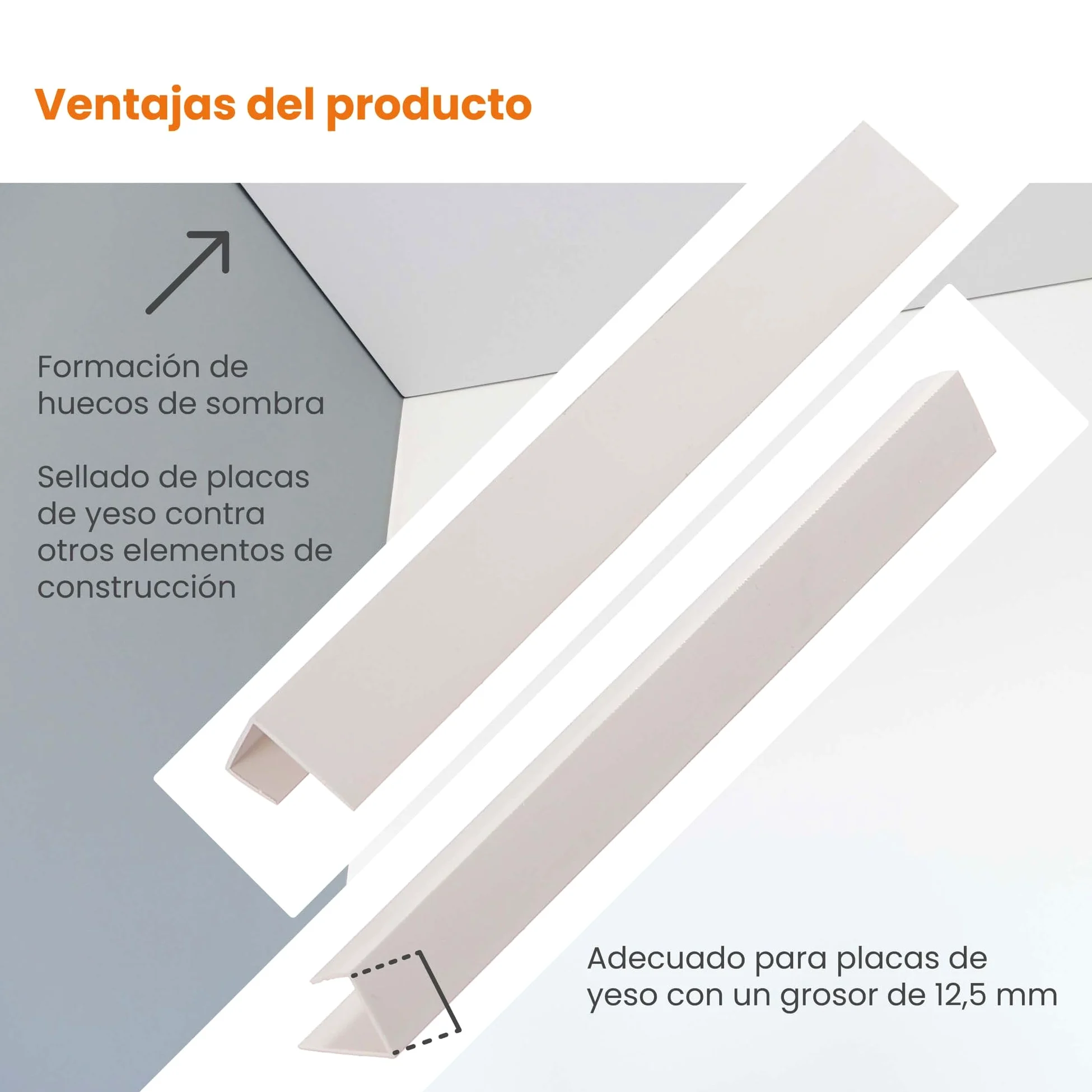 PROTEKTOR 3741 Perfil en U PVC, perfil para cantos cartón yeso 12,5cm 200cm protección cantos blanco cartón yeso