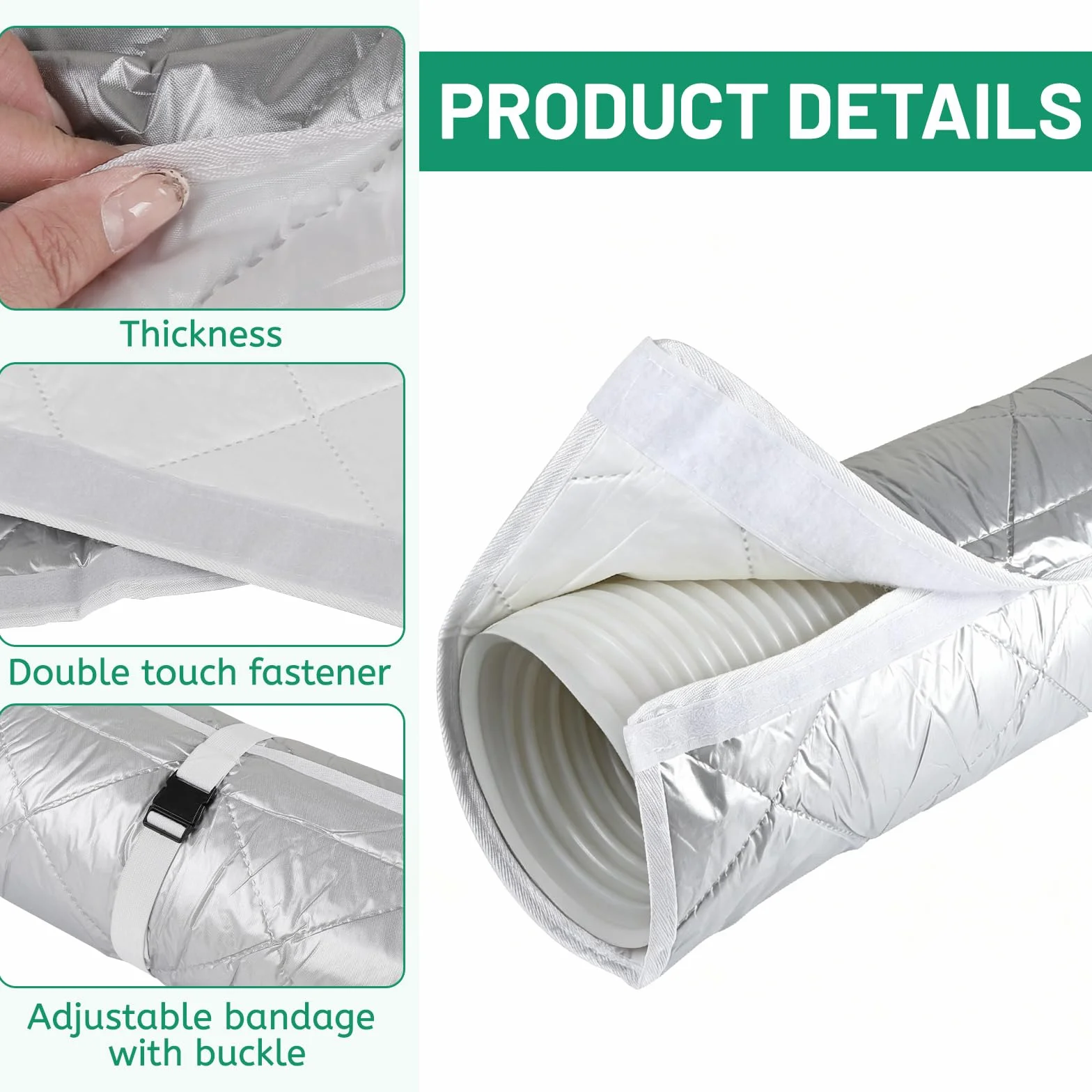 Funda de Aislamiento Portátil para Manguera de Aire Acondicionado 150 x 58,5 cm, 4 Correas Ajustables, 5-7 Pulgadas