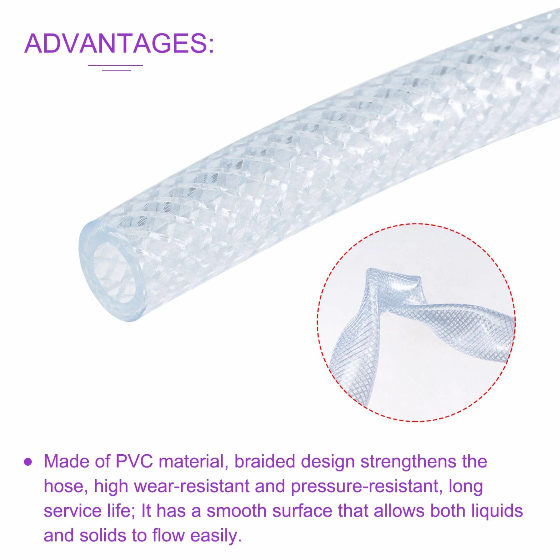 sourcing map 6mm ID 10mm OD Transparente PVC Tubo Trenzado Manguera para Agua Riego 10 Pies