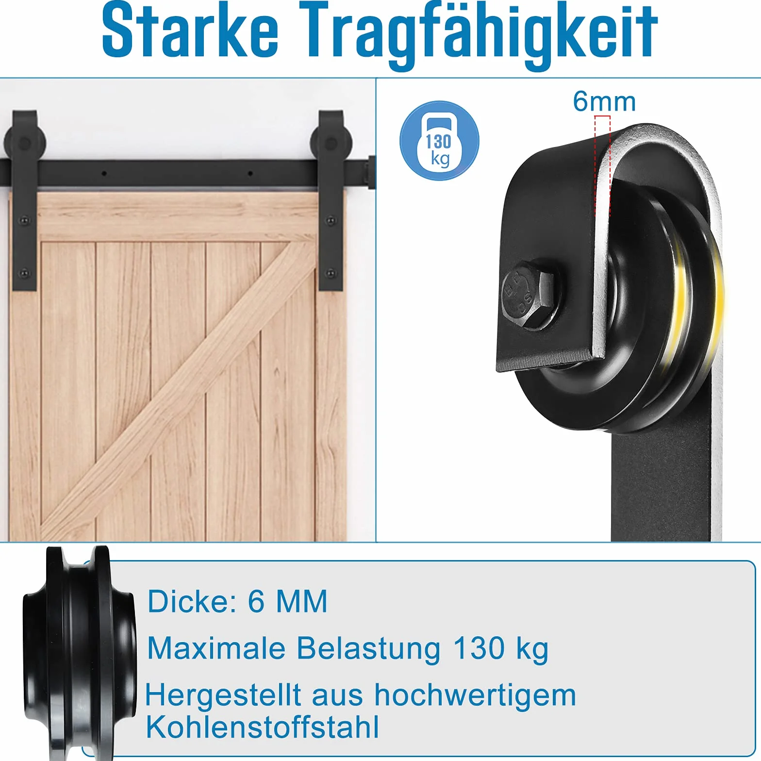 UISEBRT Kit de rieles para puerta corrediza de granero de 366 cm, de acero al carbono, para puerta de granero, armario, riel deslizante, juego de rieles para colgar, color negro