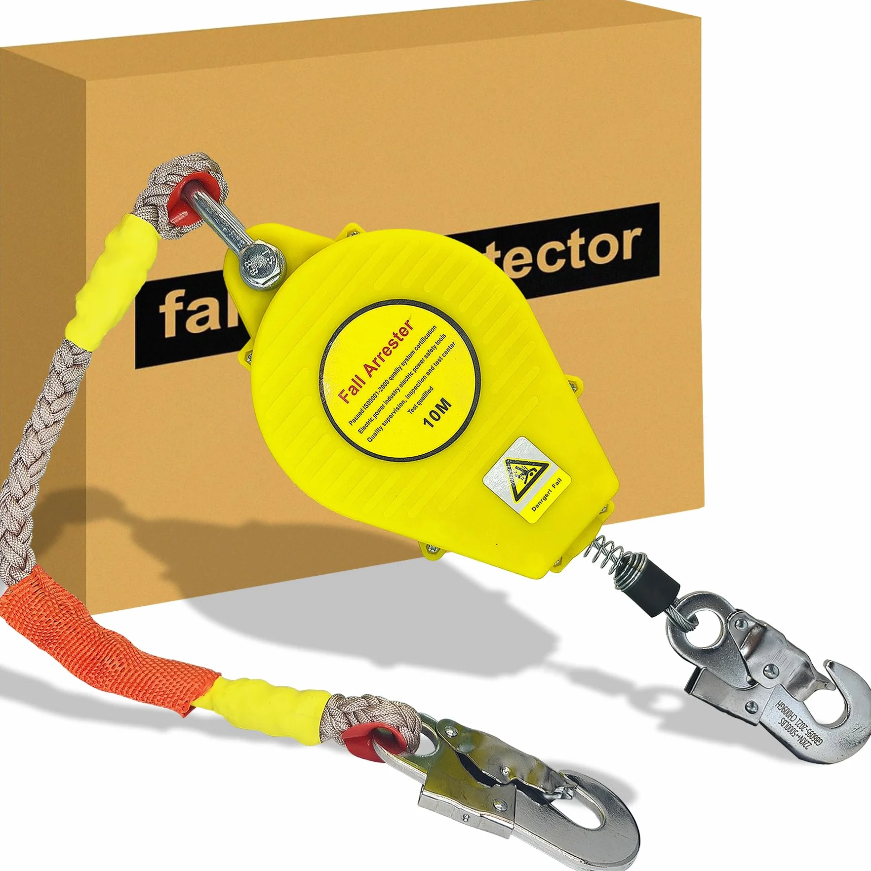 Dispositivo Anticaidas Retráctil, 3-20m Anticaidas Retractil Seguridad Homologado con Gancho Autoblocante, Amarillo Linea de Vida Retractil para Techado y Construcción, Carga:150kg (10m)