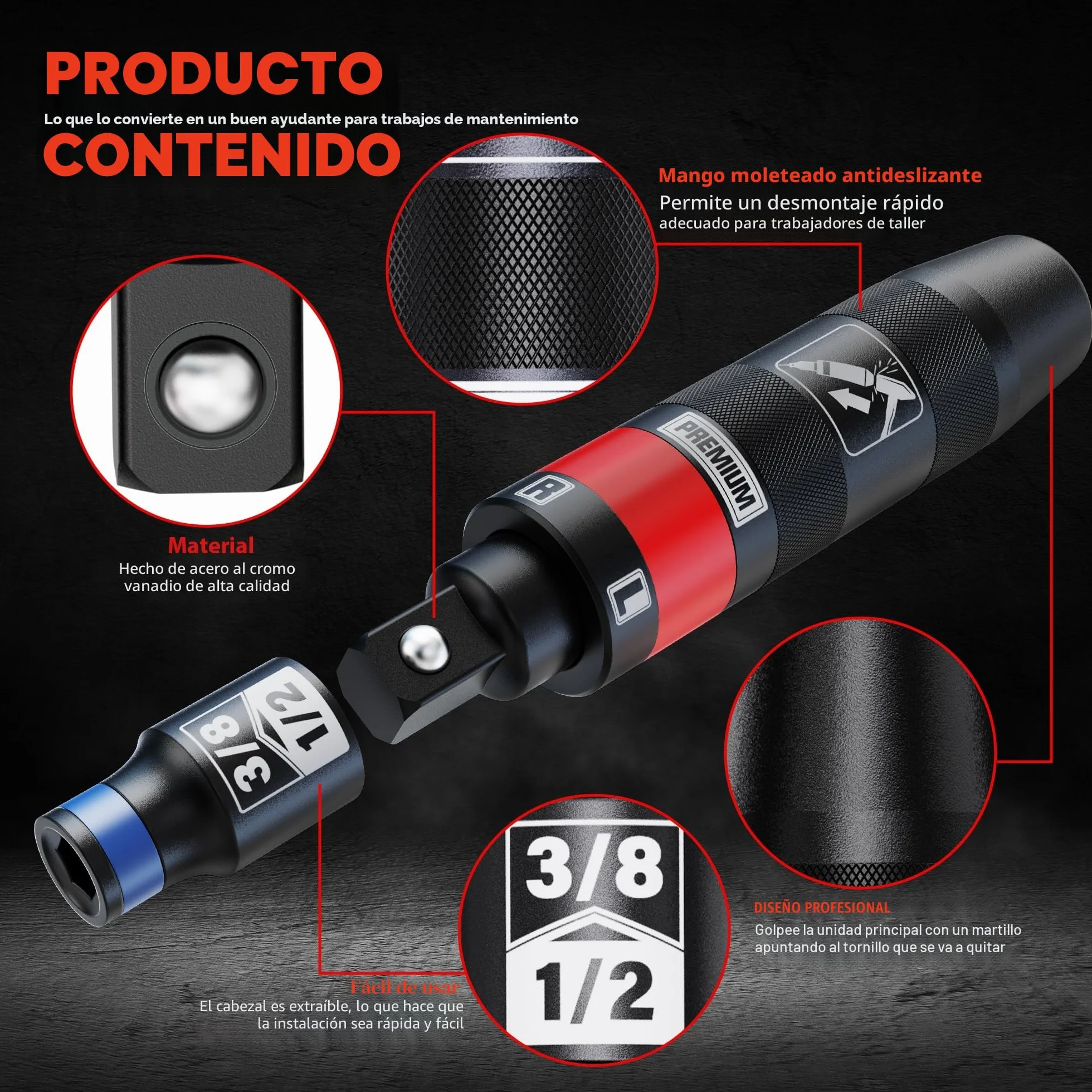 Juego de Destornilladores de Impacto Manual de 1/2 Pulgadas, Herramientas de Reparación, Juego de Desatornillador, Extracción de Tuercas y Tornillos Oxidados, 13 piezas