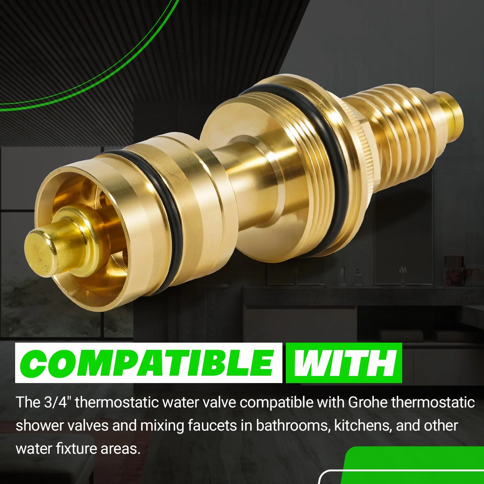 LEAPTREND 47310000 - Termoelemento cromado universal de latón de 3/4 pulgadas, apto para válvula termostática Grohe de cartucho de parafina de ducha, piezas de reparación y sistemas termostáticos