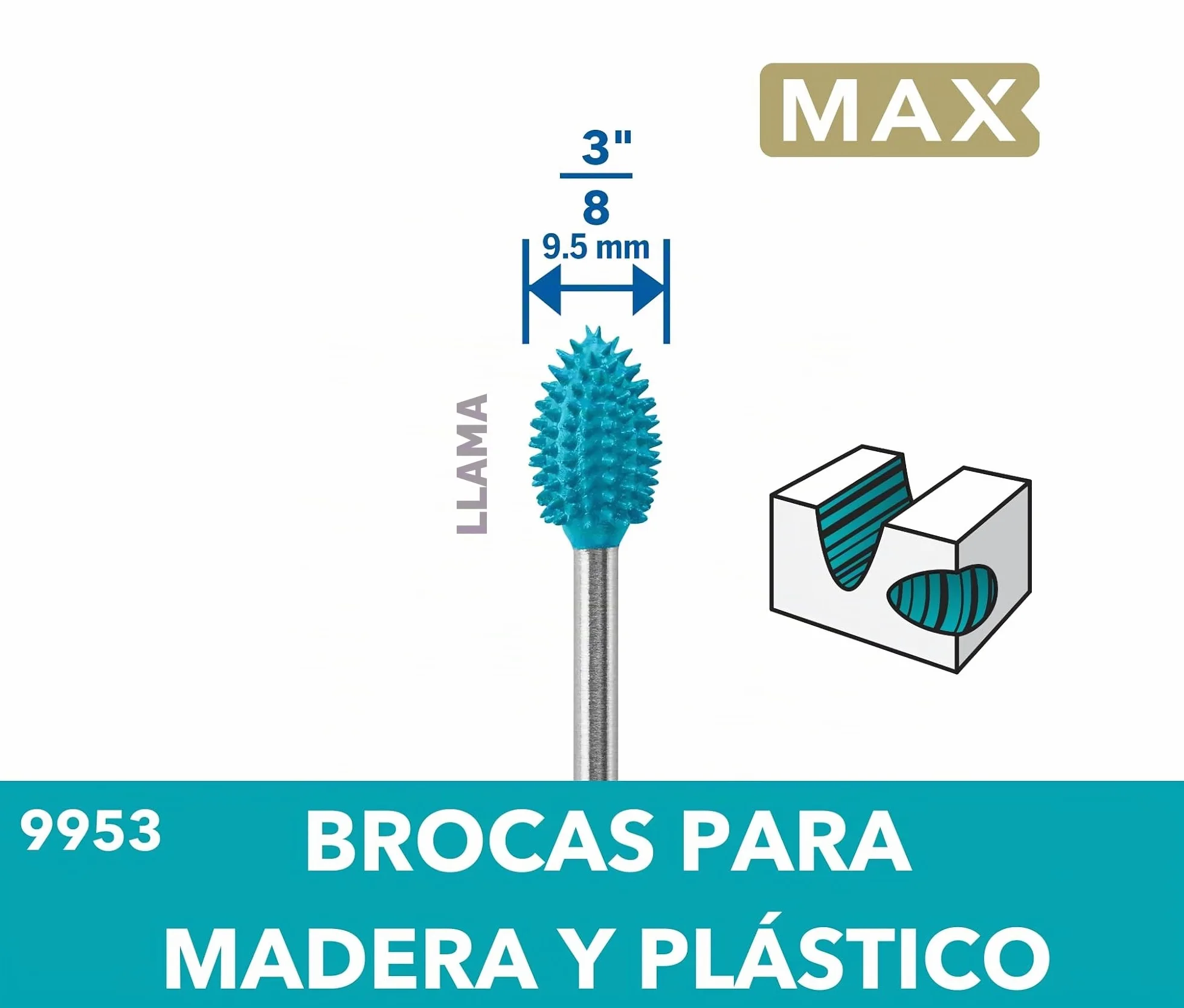 Dremel Max High Performance Power Carving Bit (9953), material acero inoxidable, 9,5 mm de ancho "llama" para ranurar y tallar en madera, plástico, espuma EVA y goma. Parte de la Dremel MAX Life