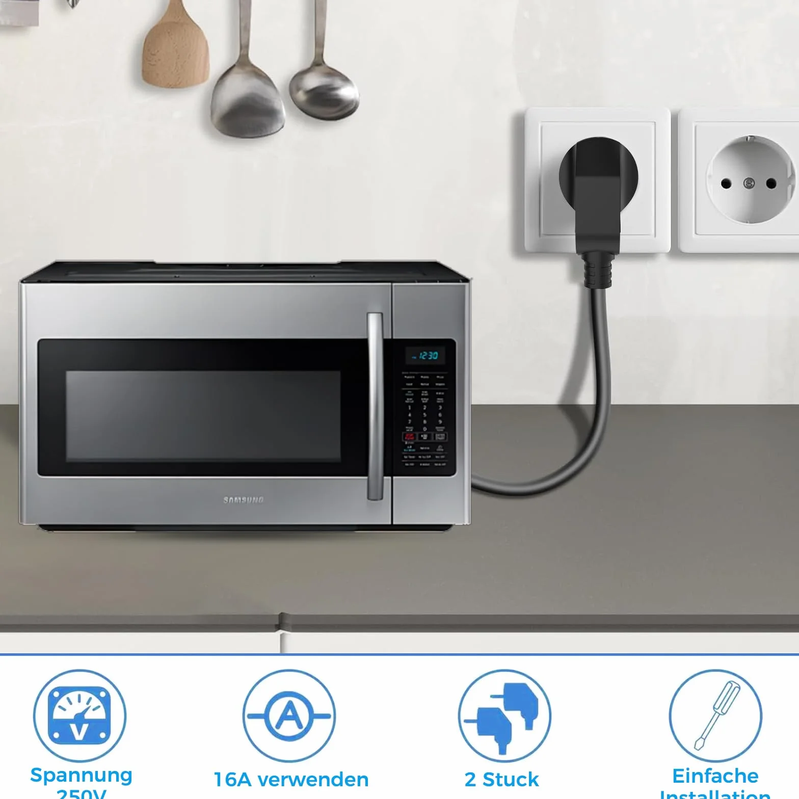 Enchufe Schuko 250V 16A Ángulo 8-10 mm Clavija Contacto Puesta a Tierra Europeo
