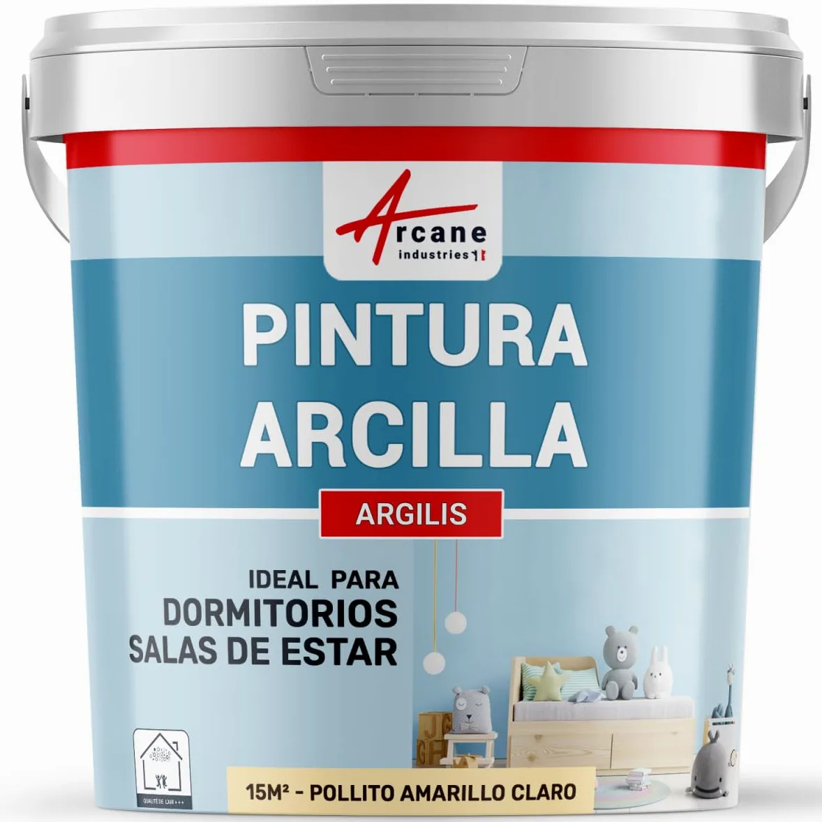 Pintura Arcilla Decoración Habitación Infantil 15 m² Pollito Amarillo Claro | Sin Cov, sin Olor, Uso Interior, Paredes, Yeso, Cemento y Hormigón, Aplicación Fácil con Brocha - Arcane Industries