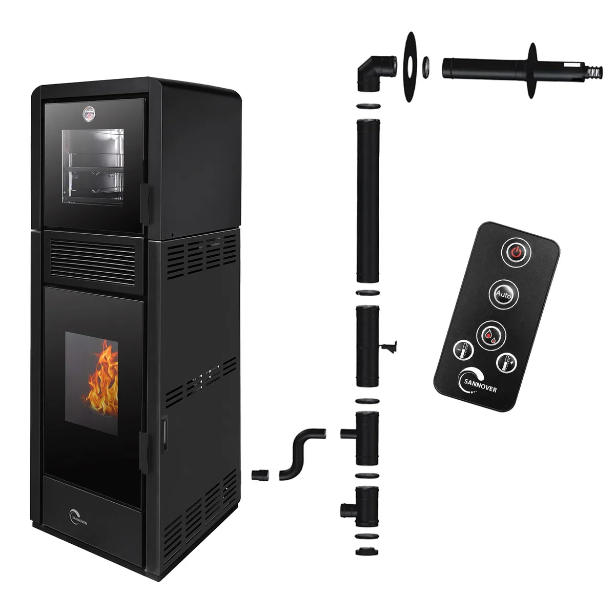 Estufa de pellets impermeable con horno Ardoria 13 kW Sannover + kit de instalación