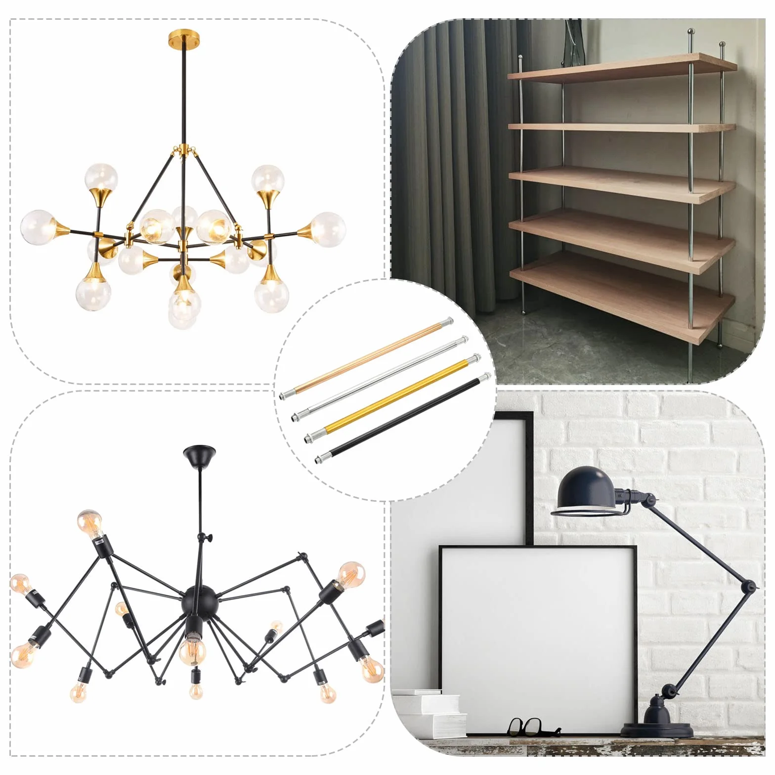 sourcing map Rosca Extensión Varilla Kit, M10 Rosca 11.8" Acoplamiento Tuerca Redondo Manguito Conector con Roscada Tubería Hexagonal Tuerca, Electroforesis Oro 4 Juego