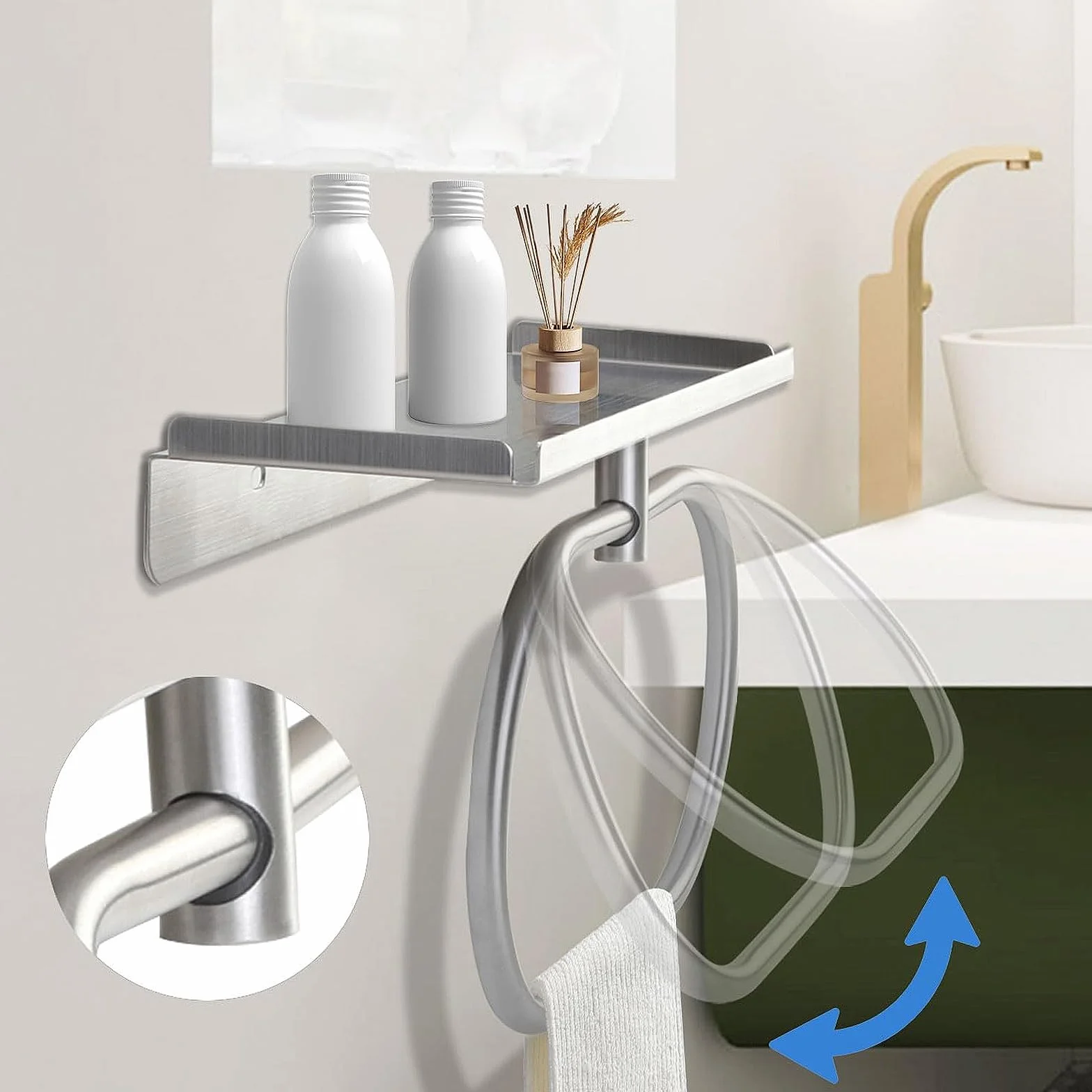 Anillo de Toalla de Acero Inoxidable 304, Toallero de Anilla Montaje en Pared Autoadhesivo sin Taladrar, Cepillado para Baño, Cocina (Plateado)