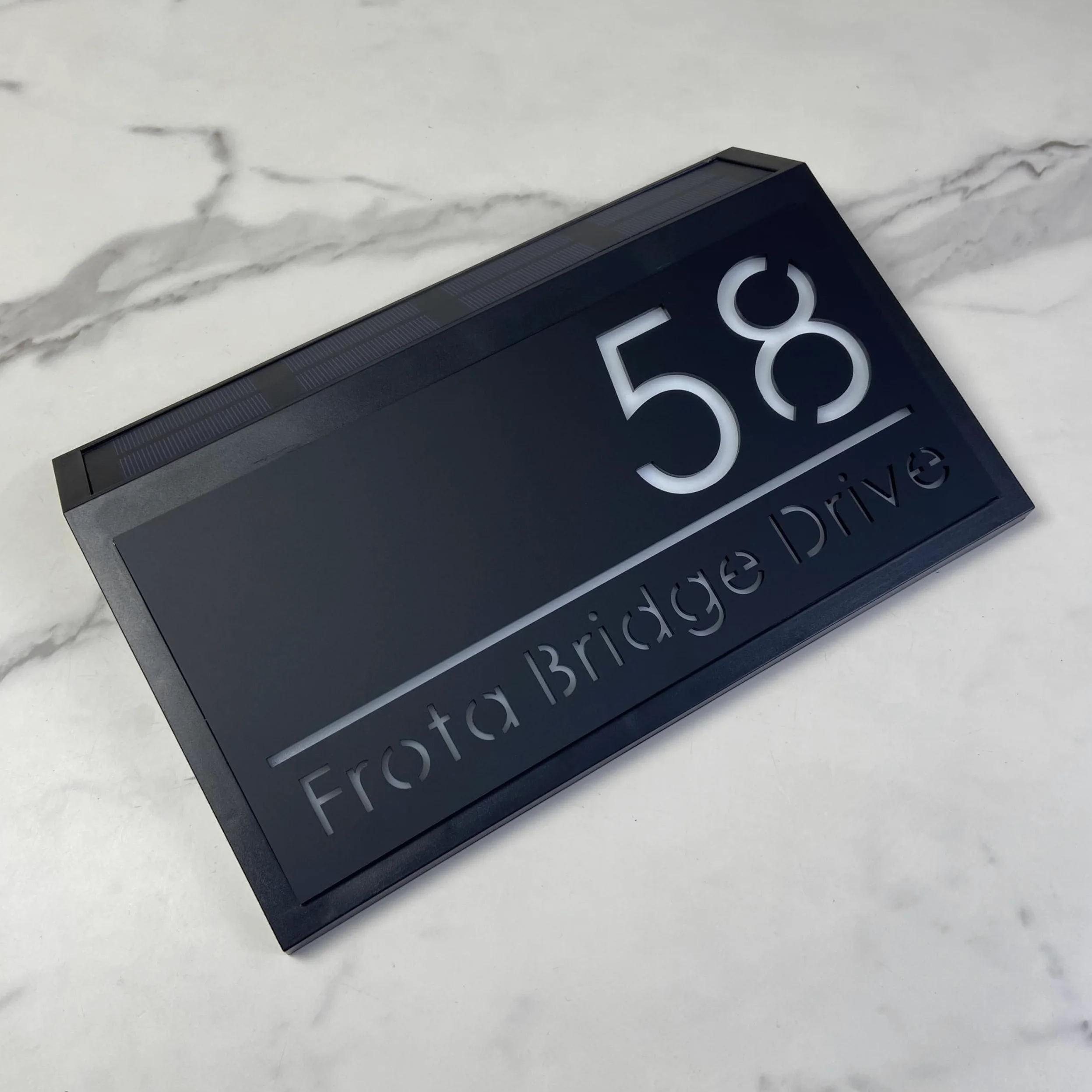 Solar LED House Number Sign – Backlit Illuminated Door Plaque for Wall – Weatherproof Modern House Sign for Outside Use (Style 3)