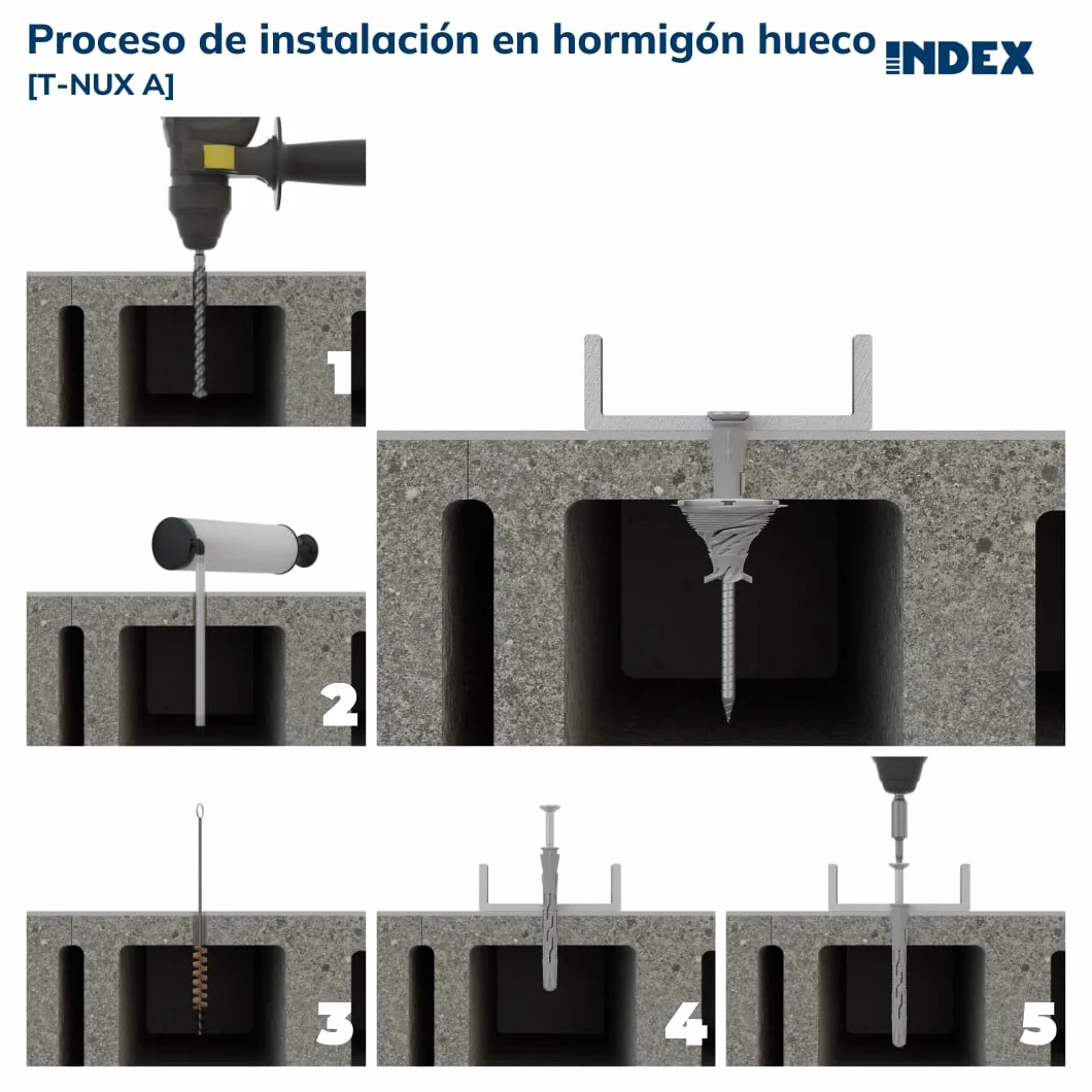 INDEX Fixing Systems T-NUX A - Pack de 50 tacos universales de alto rendimiento, cabeza avellanada (recubrimiento cincado, nailon, 8 x 120 mm, diámetro de 8 mm)