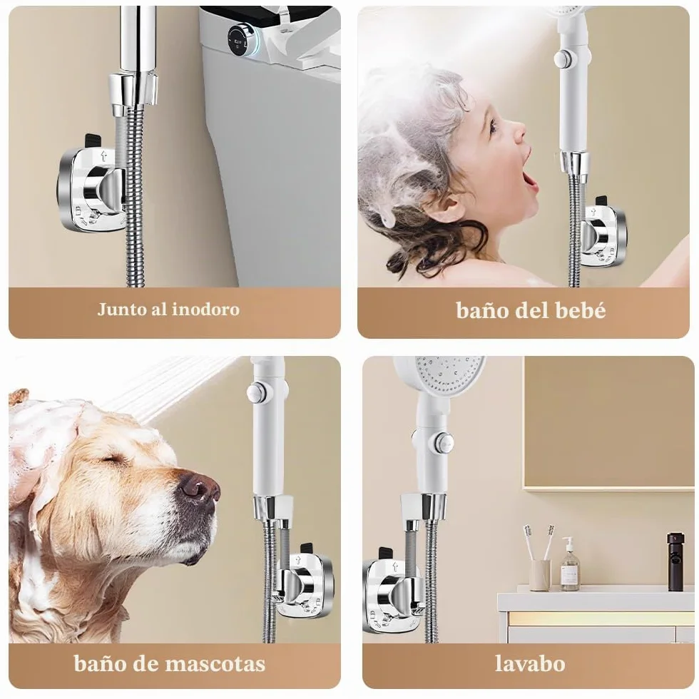Soporte para Alcachofa de Ducha Sin Taladro Giratorio 360° con Ventosa hasta 15 kg