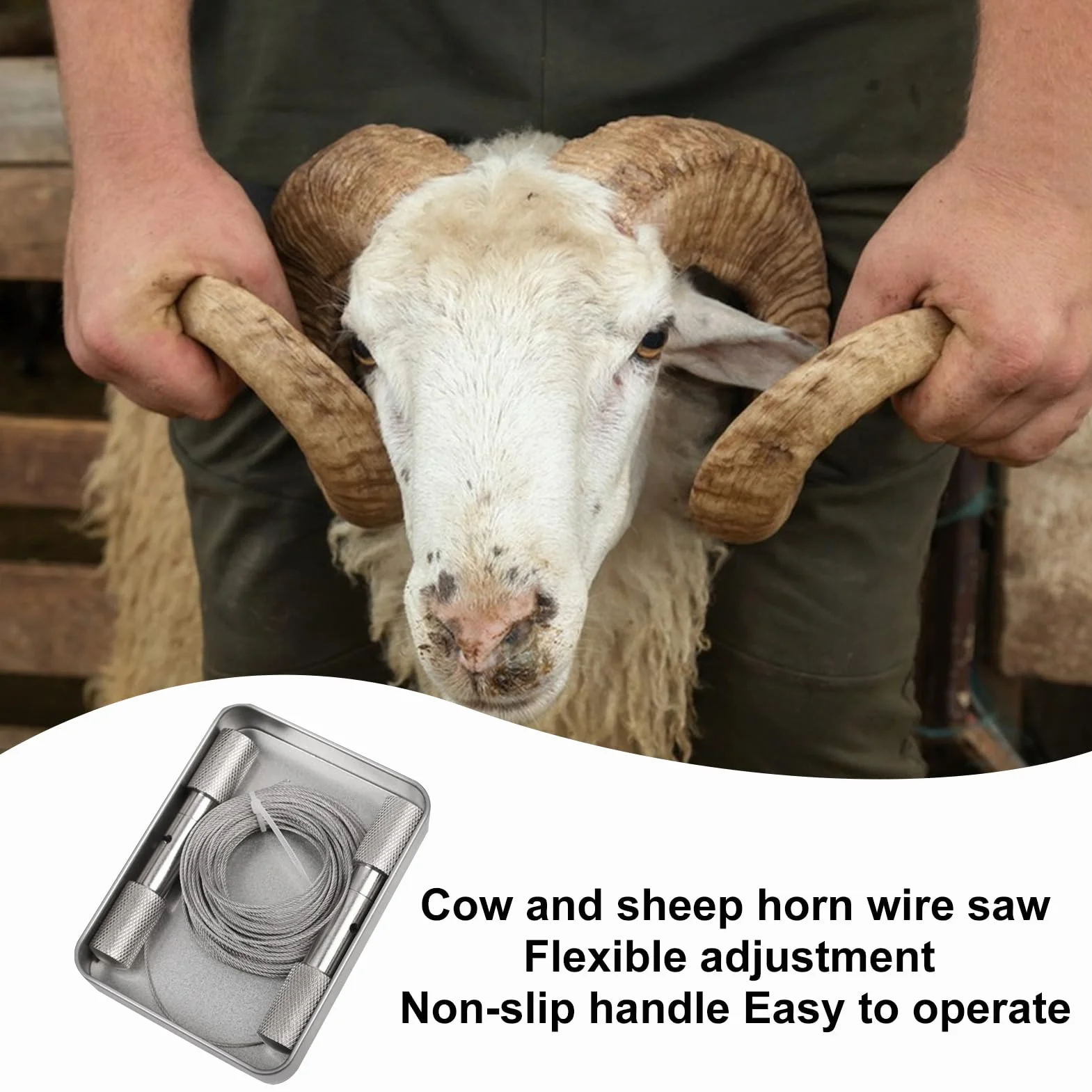 Herramienta para descornar de acero inoxidable, cable de 14 m de longitud, mango de 16 mm de diámetro, cortapelos duradero para cría de animales, equipo de granja veterinaria | Descornado rápido, segu