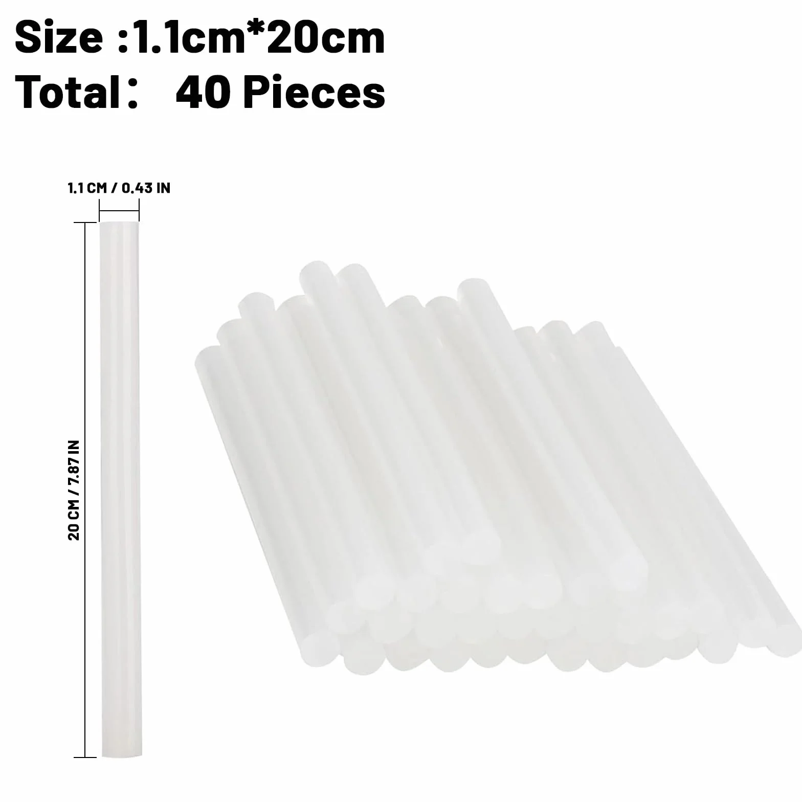 40 Pcs Barras de Pegamento Termofusible 11mm x 200mm, Palos de Pegamento Transparente, barras de pegamento transparentes universales, ideal para bricolaje, artesanías, ocio