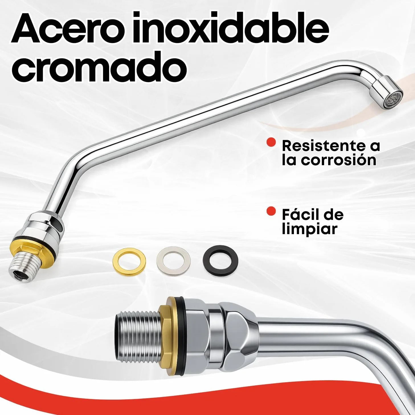 Caño alto Giratorio con Aireador para Grifo de pedal de cocina industrial Cuello de Cisne Cromado Acero Inoxidable