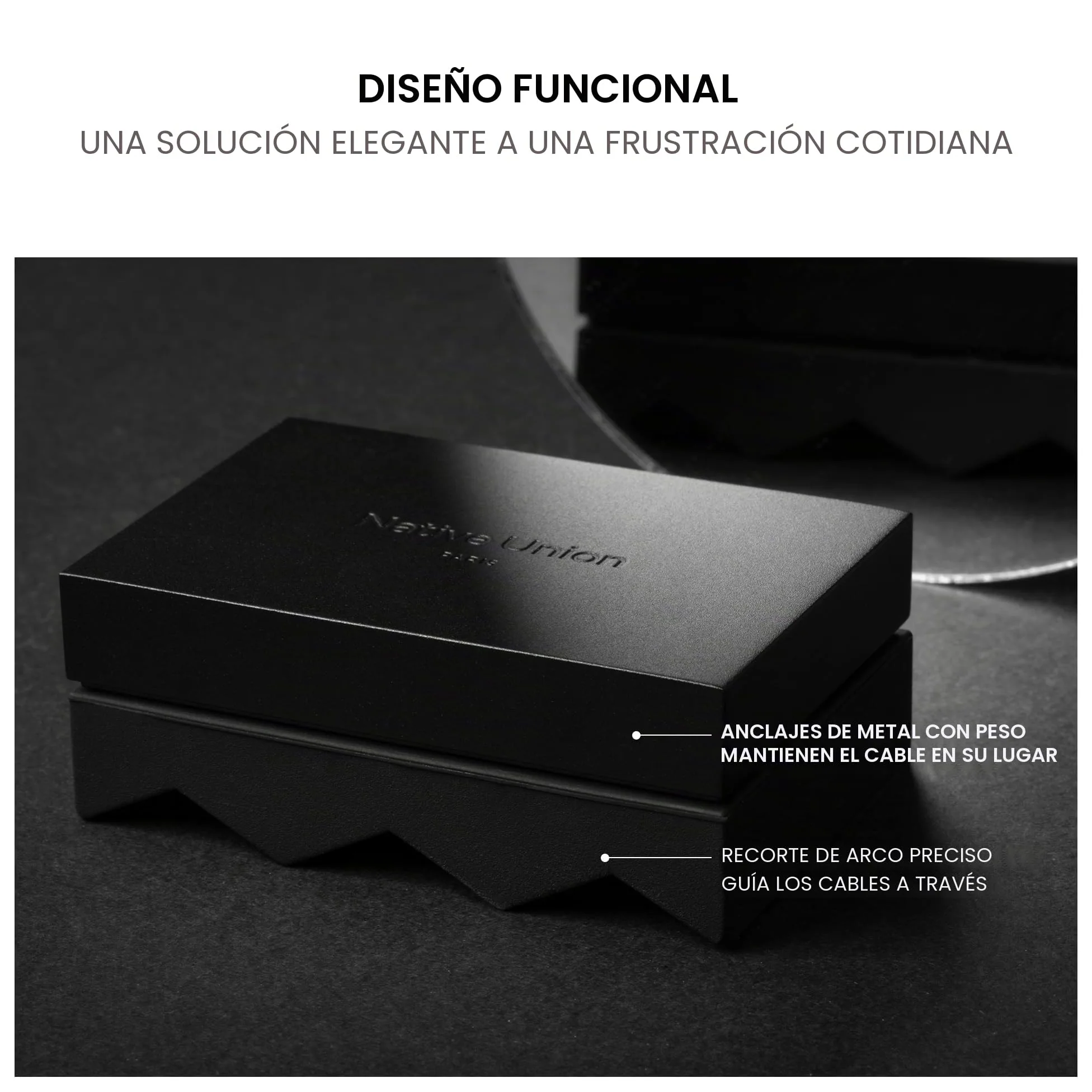 Native Union Weighter – Organizador Antideslizante para Cables – Accesorio Escritorio o Mesita – Diseño Metal y Silicona – Compatible USB-C y Lightning (Arena)