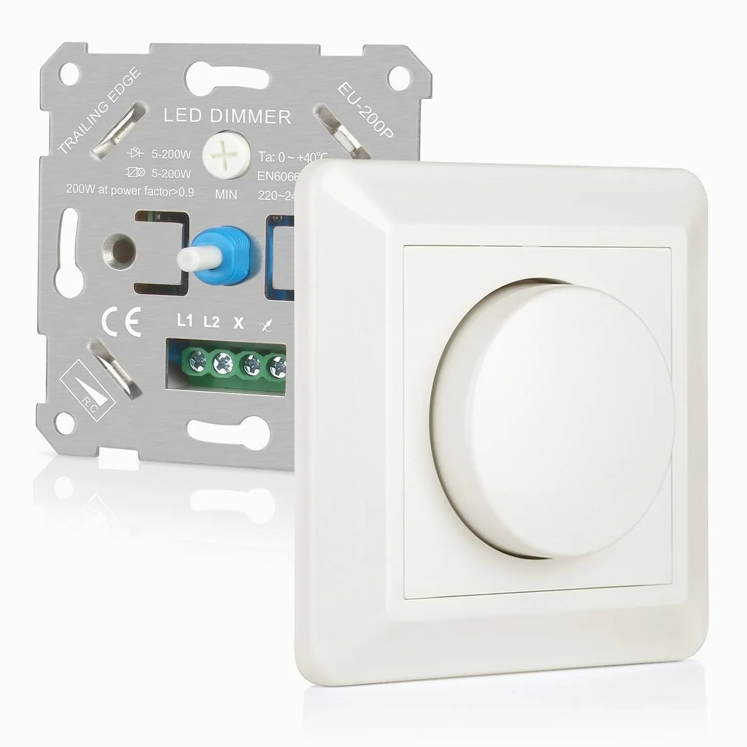 Dimmer LED 220V-240V, interruptor para bombillas LED regulables 5W-200W, protección segura, sin ruido, crema