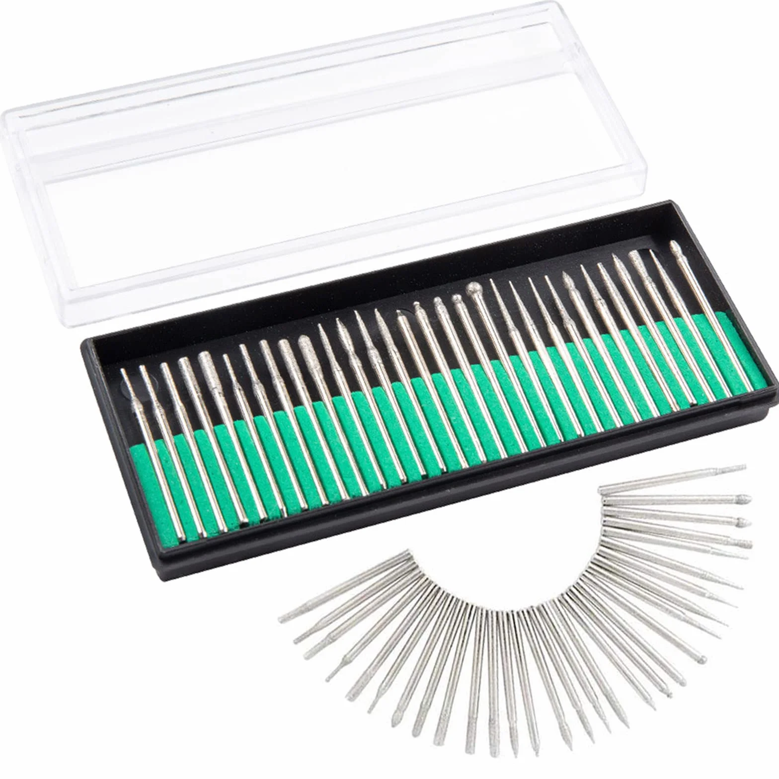 Treki 30pcs Fresas Diamante Mini Brocas de Diamante con 3mm Vástago Fresas Diamantadas Rotatorio de Fresas Taladro de Diamante Herramienta de Broca para Vidrio Piedra Joyería Metal Rotary Tool