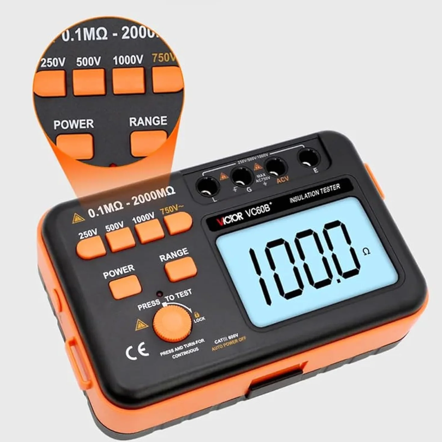VICTOR VC60B+ Digital Insulation Resistance Tester Megohmmeter 10000V