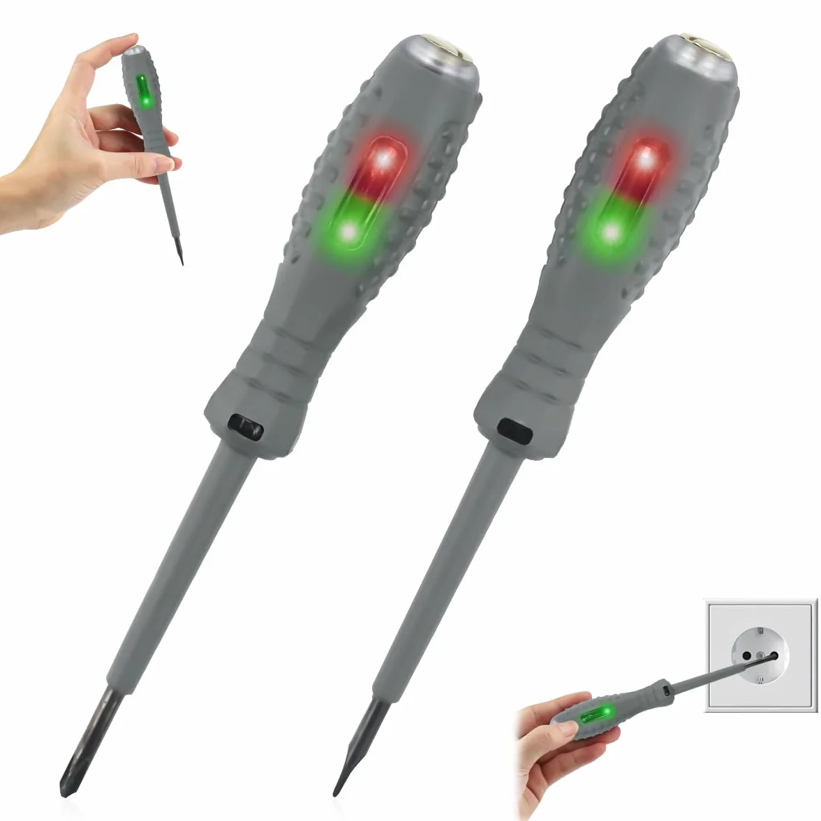 2 Piezas Probador de Voltaje con Destornillador,Herramienta de Prueba Eléctrica,Bolígrafo Probador de Voltaje Sin Contacto,con Rango CA 70V-250V, /Cero,Destornillador Estrella y Plano