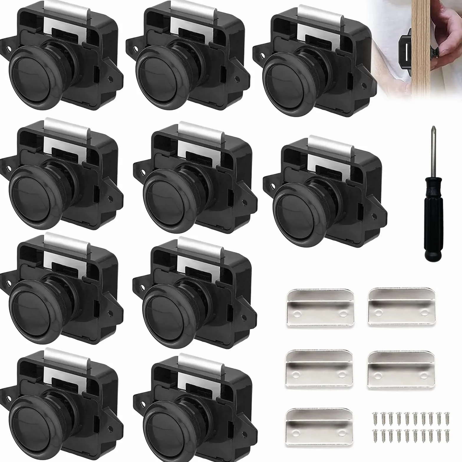 10 Piezas Cerraduras de Autocaravana, Botón de Metal Cerradura de Puerta Cerradura de Muebles Cerradura de Armario Cerradura de Perilla Cierre de Puerta para Autocaravana Caravana Yate, Negro