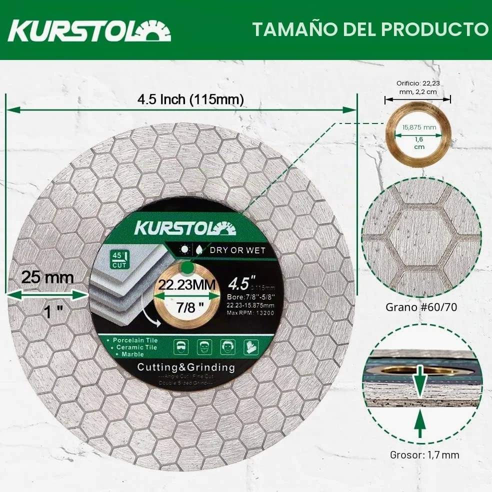 Disco Diamante Porcelanico - 115mm Doble Cara Disco Corte Rectificado para Cerámica Porcelanico Azulejos Mármol Piedra Artificial