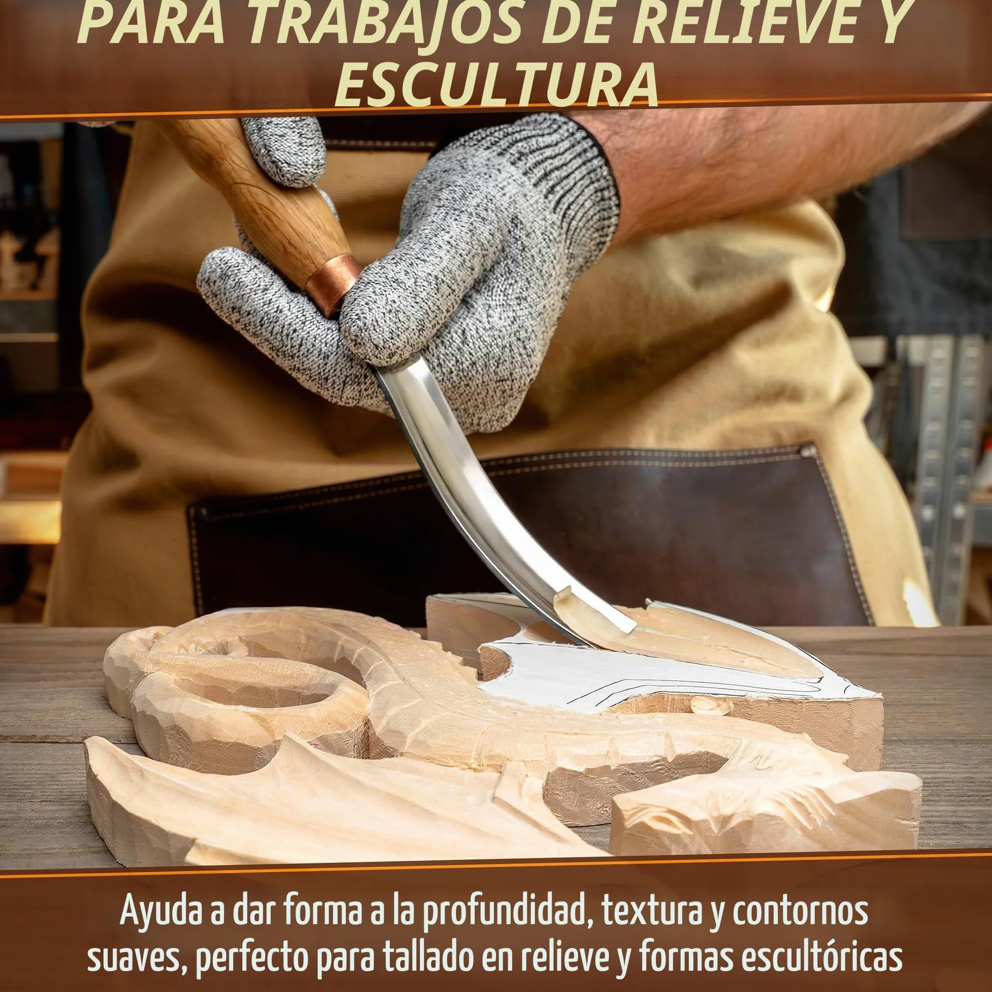 BeaverCraft Gouge Tallado Madera 7L/22 – Herramientas Tallado Cucharas, Cinceles, Gouge para Cuencos, Cincel Curvado, Cuchillo Whittling para Cucharas