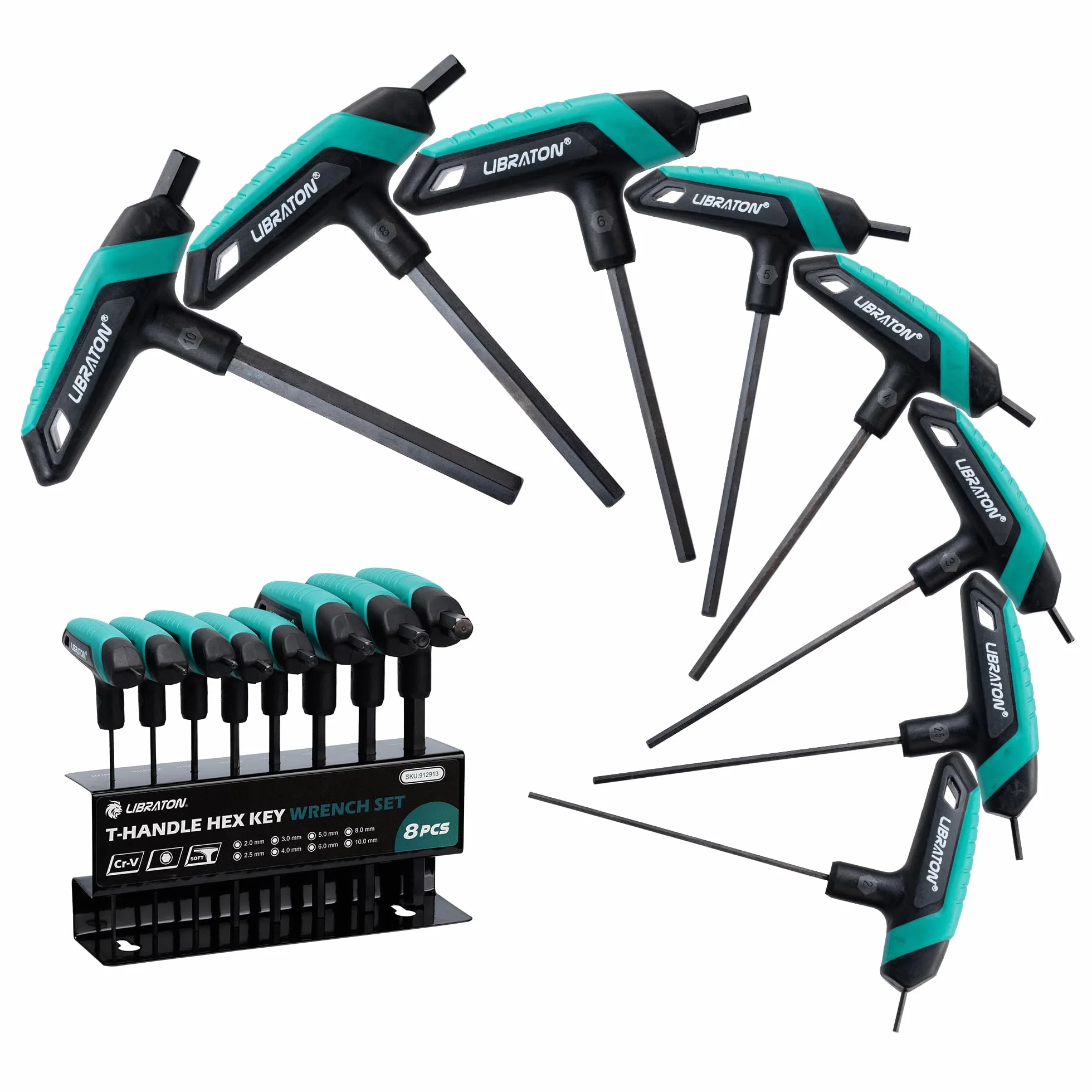 LIBRATON Juego de Llaves Hexagonales con Mango en T, Juego de Llaves Allen Métrica, Llaves Allen con Mango T 2-10 mm para Reparación de Bicicletas y Automáticas, 8 Piezas con Estante de Almacenamiento