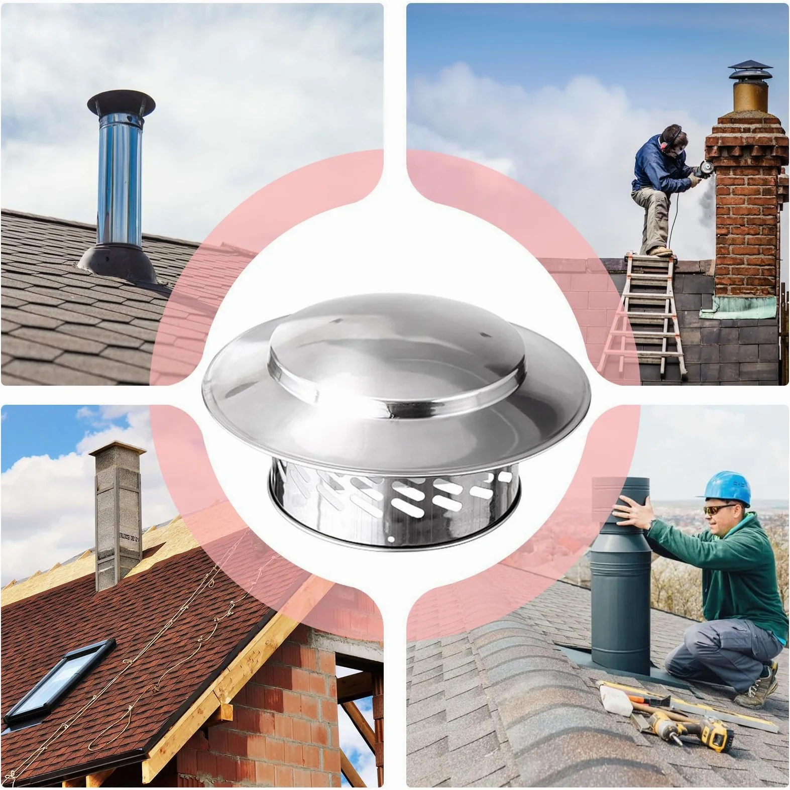 Tapa de Chimenea, Ø 160 mm Sombrero de Conducto de Humo de Acero Inoxidable