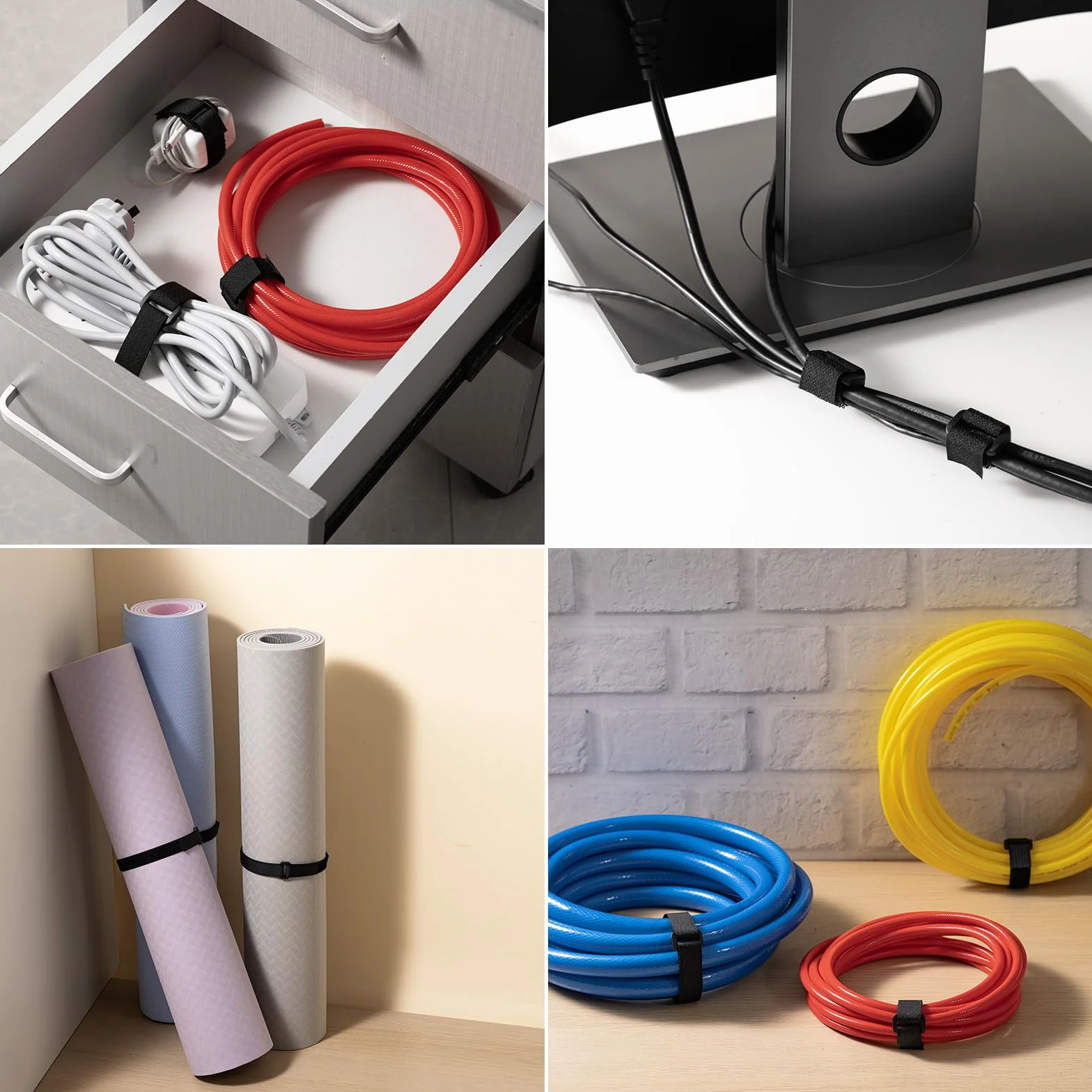 Trilancer Cinta Sujeta Cables Reutilizables 10m x 2cm con 50 Hebillas, Bridas Negras Ajustables para Gestión y Organizador de Cables, Cortable a Medida, Negro