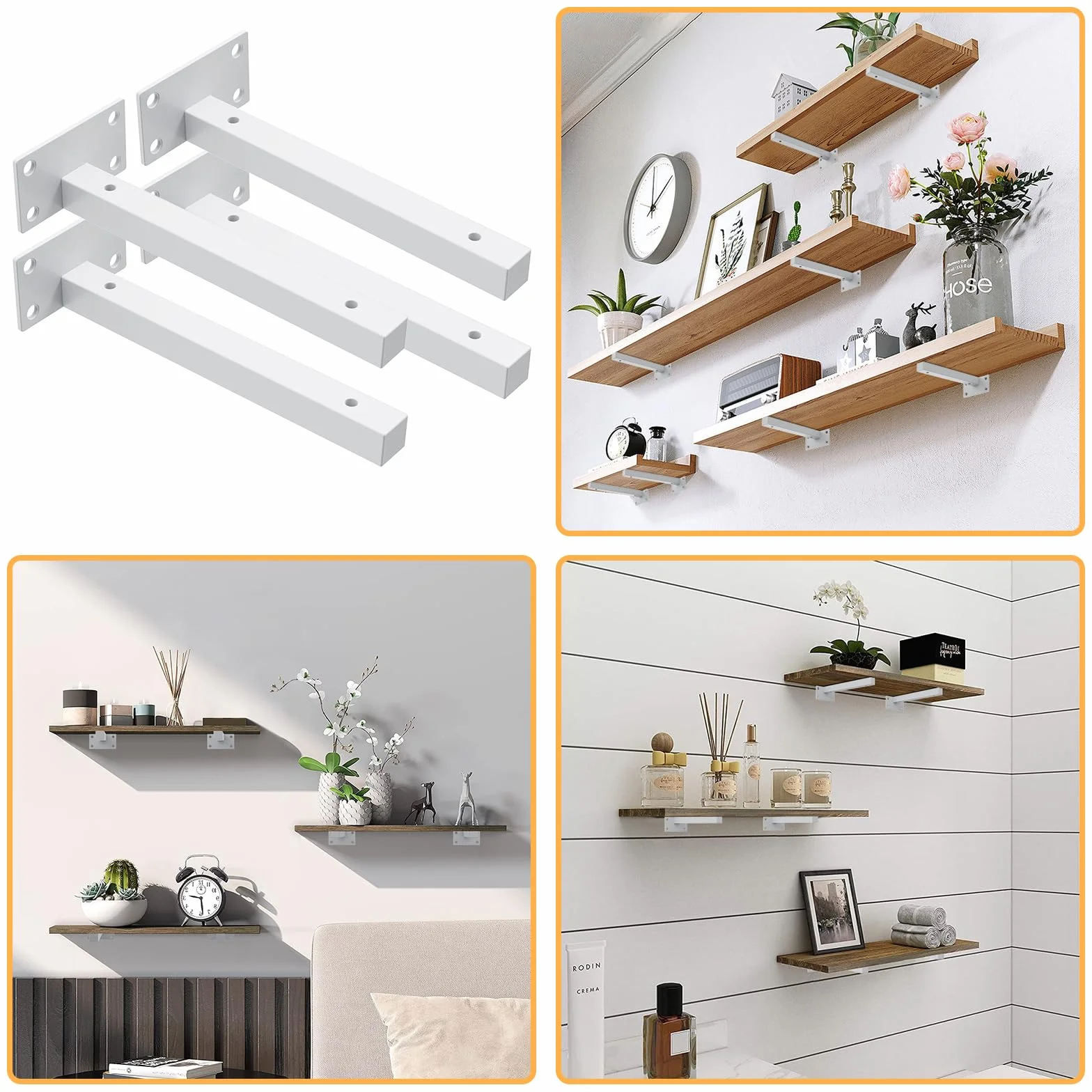 4 Piezas Soportes para Estante Soporte Estanterías de Metal, Soporte Pared Balda Flotante Escuadra, Escuadras Baldas de Hierro Pared Montaje de Estanterias Colgantes Bricolaje Blanco(30cm/12in)
